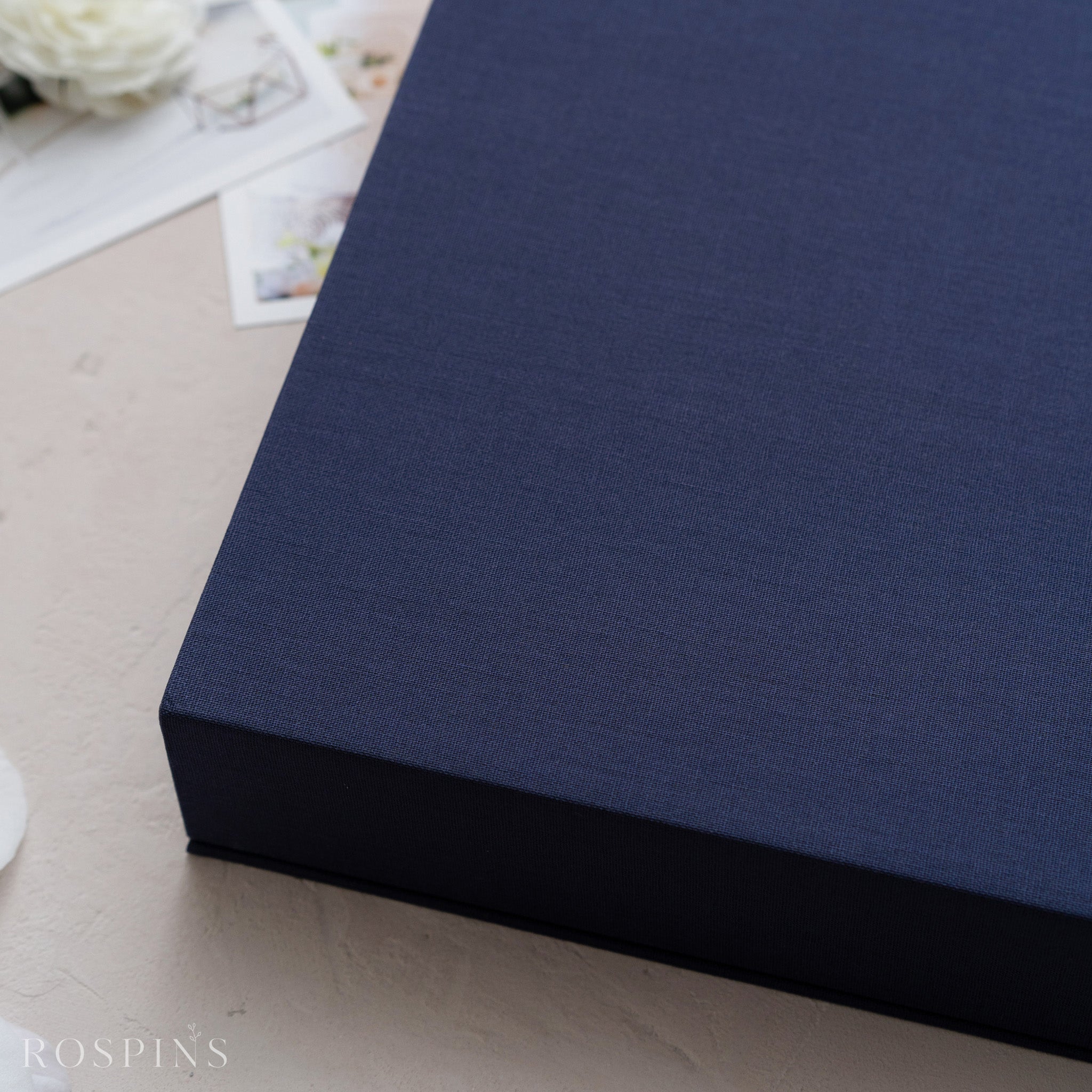 Linen Four-Compartment Photo & USB Box - Navy