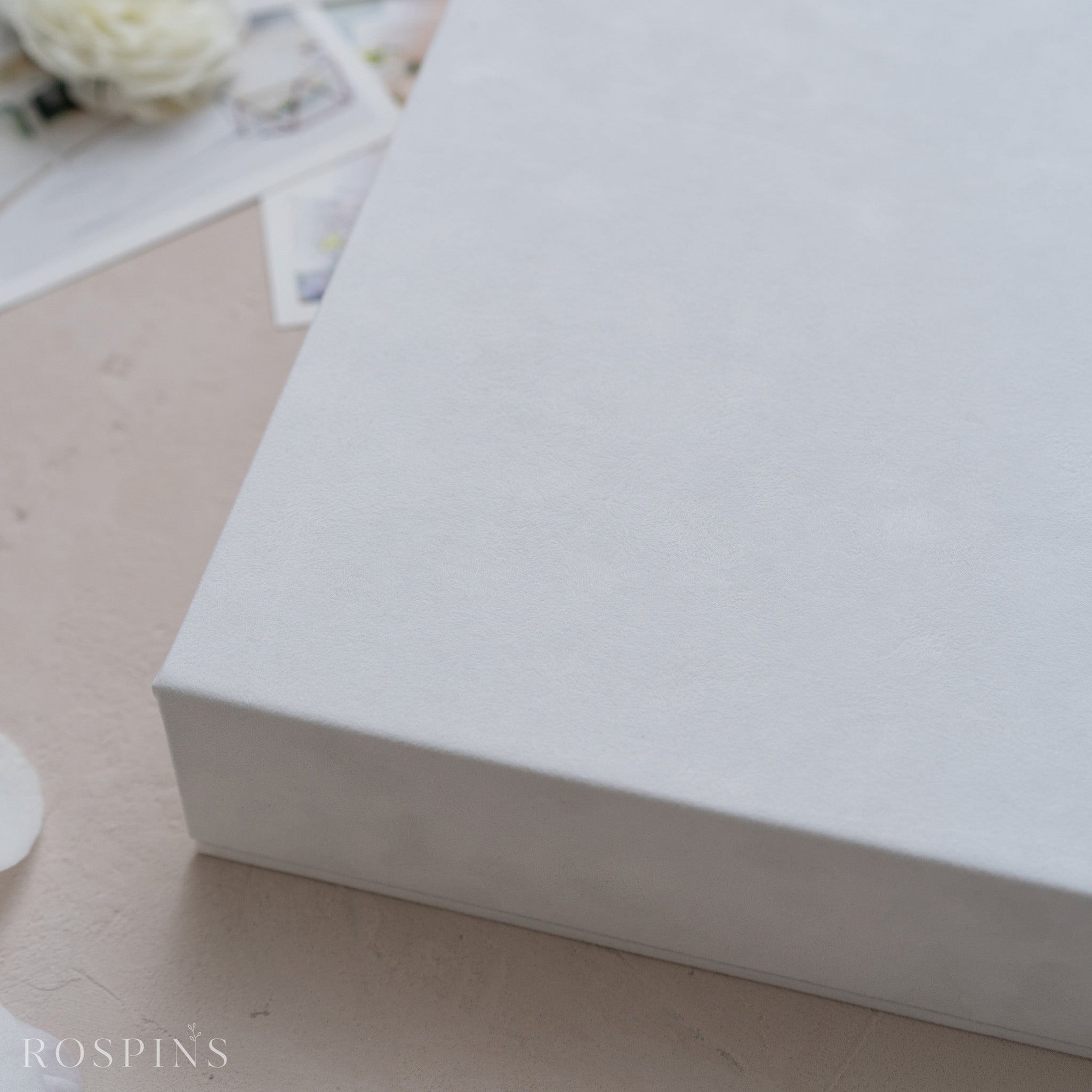 Velvet Four-Compartment Photo & USB Box - Bright White