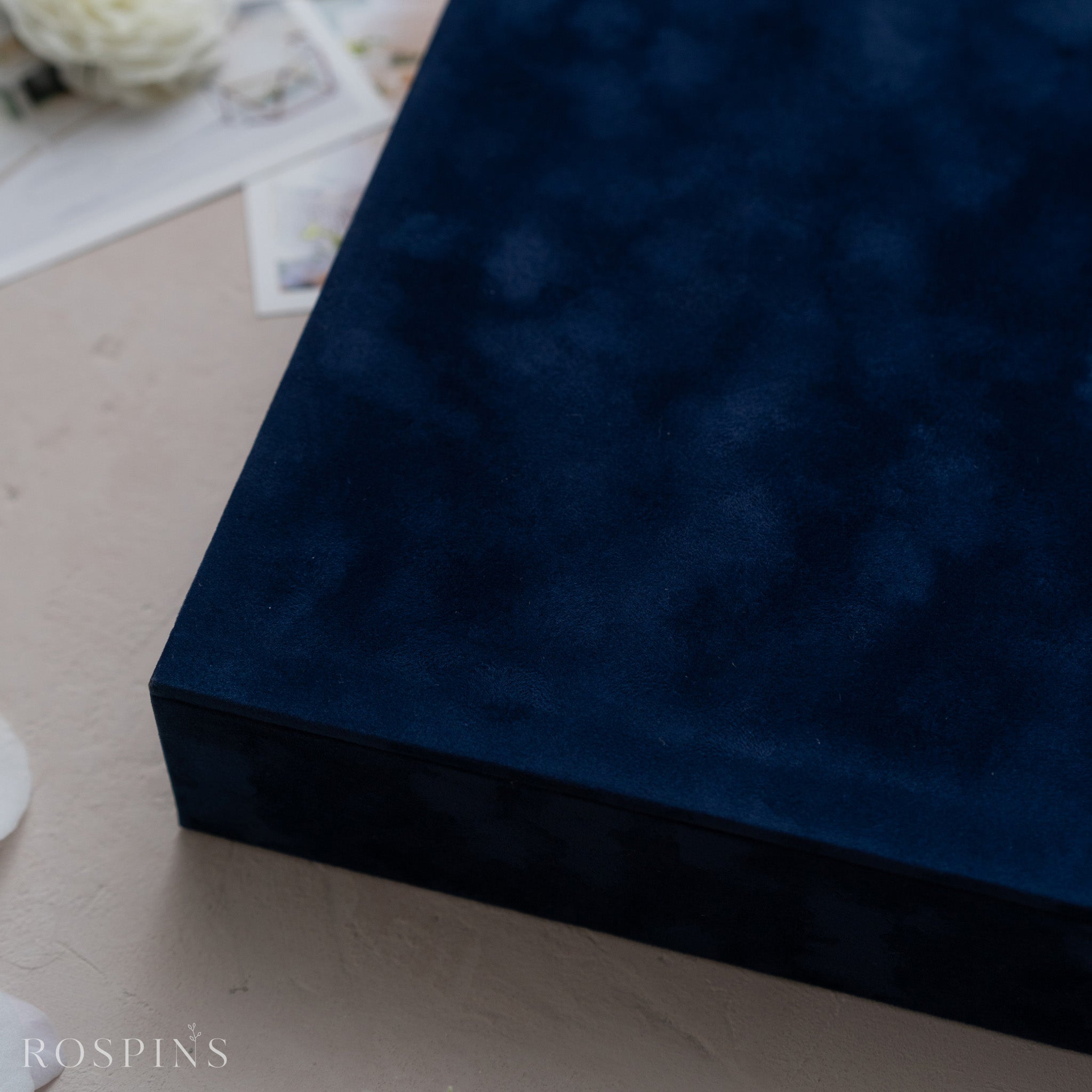 Velvet Four-Compartment Photo & USB Box - Deep Blue