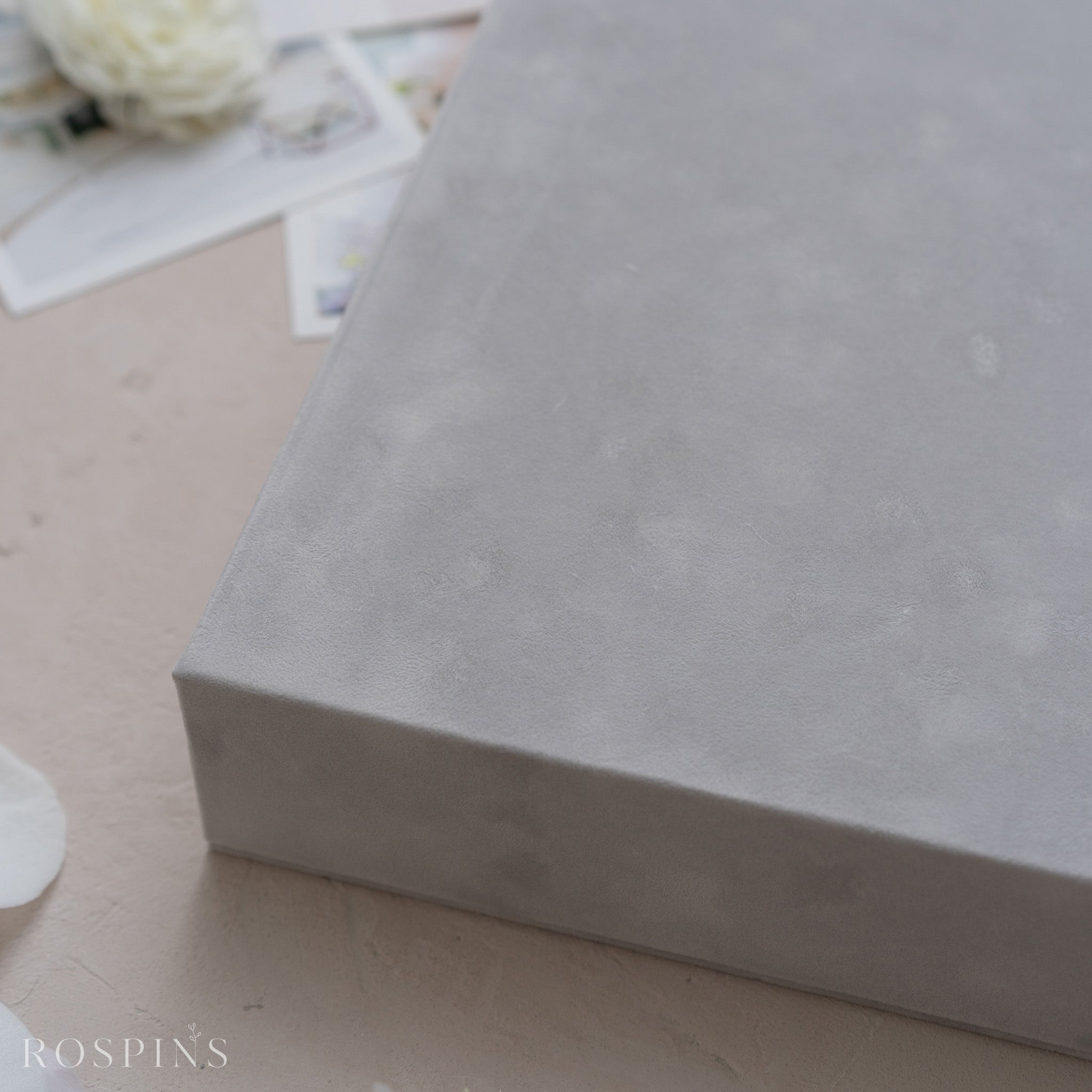 Velvet Four-Compartment Photo & USB Box - Pale Grey