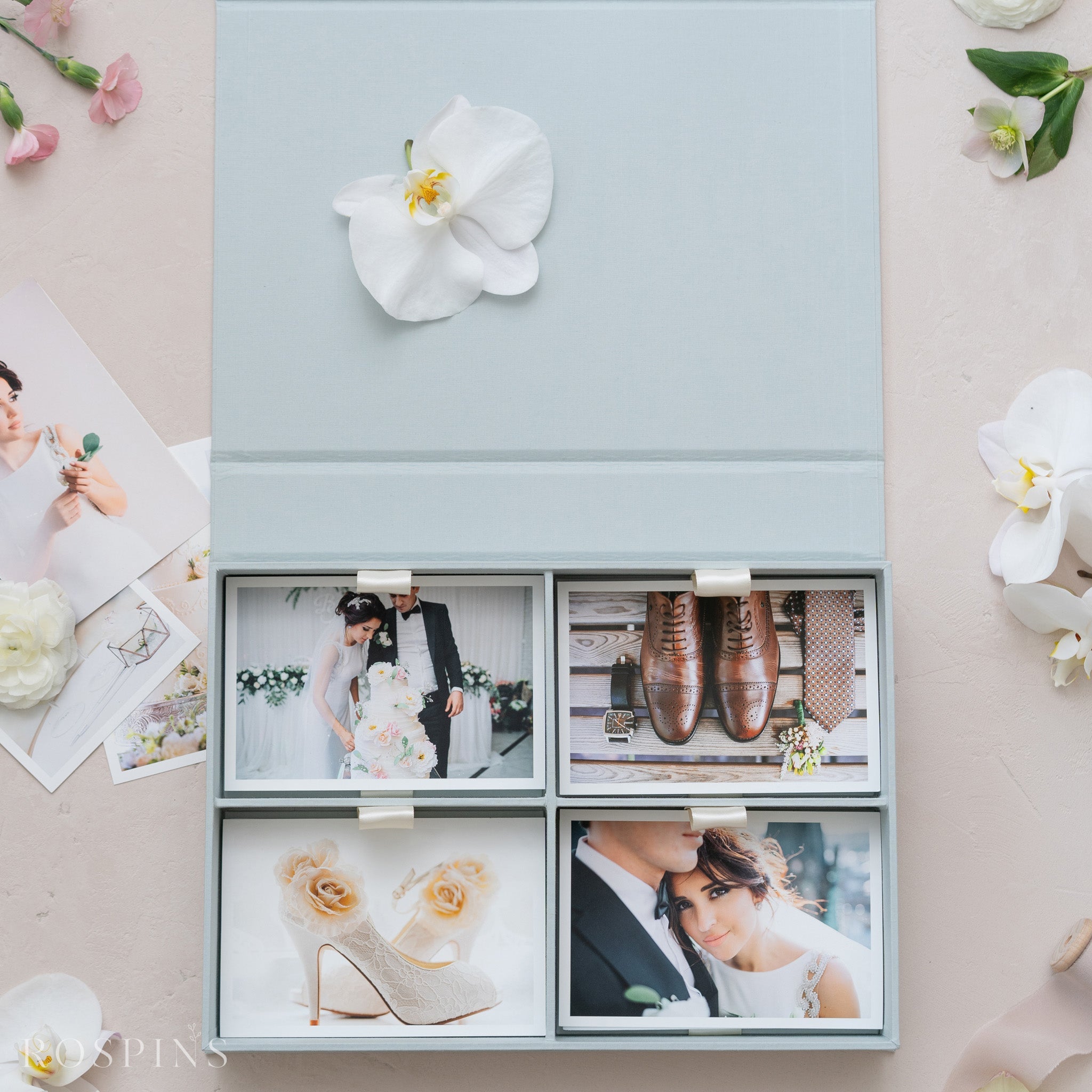 Linen Four-Compartment Photo Box - Beau Blue