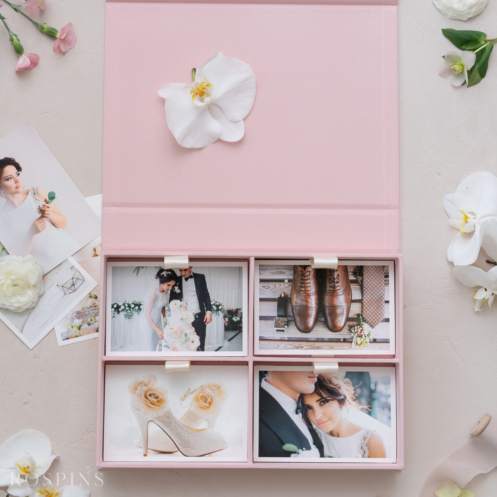 Linen Four-Compartment Photo Box - Blush