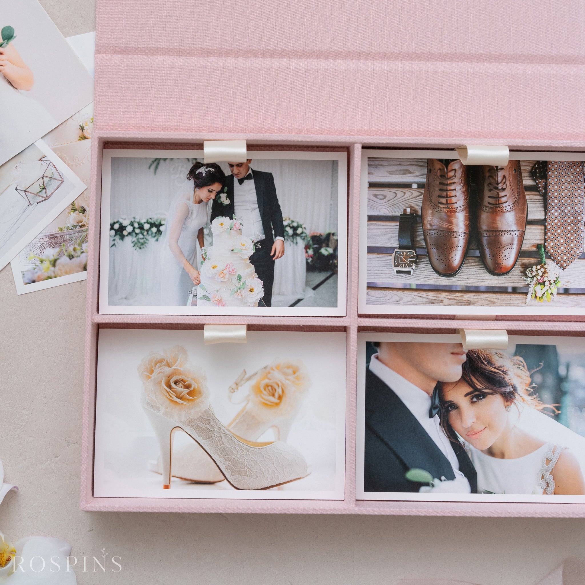 Linen Four-Compartment Photo Box - Blush