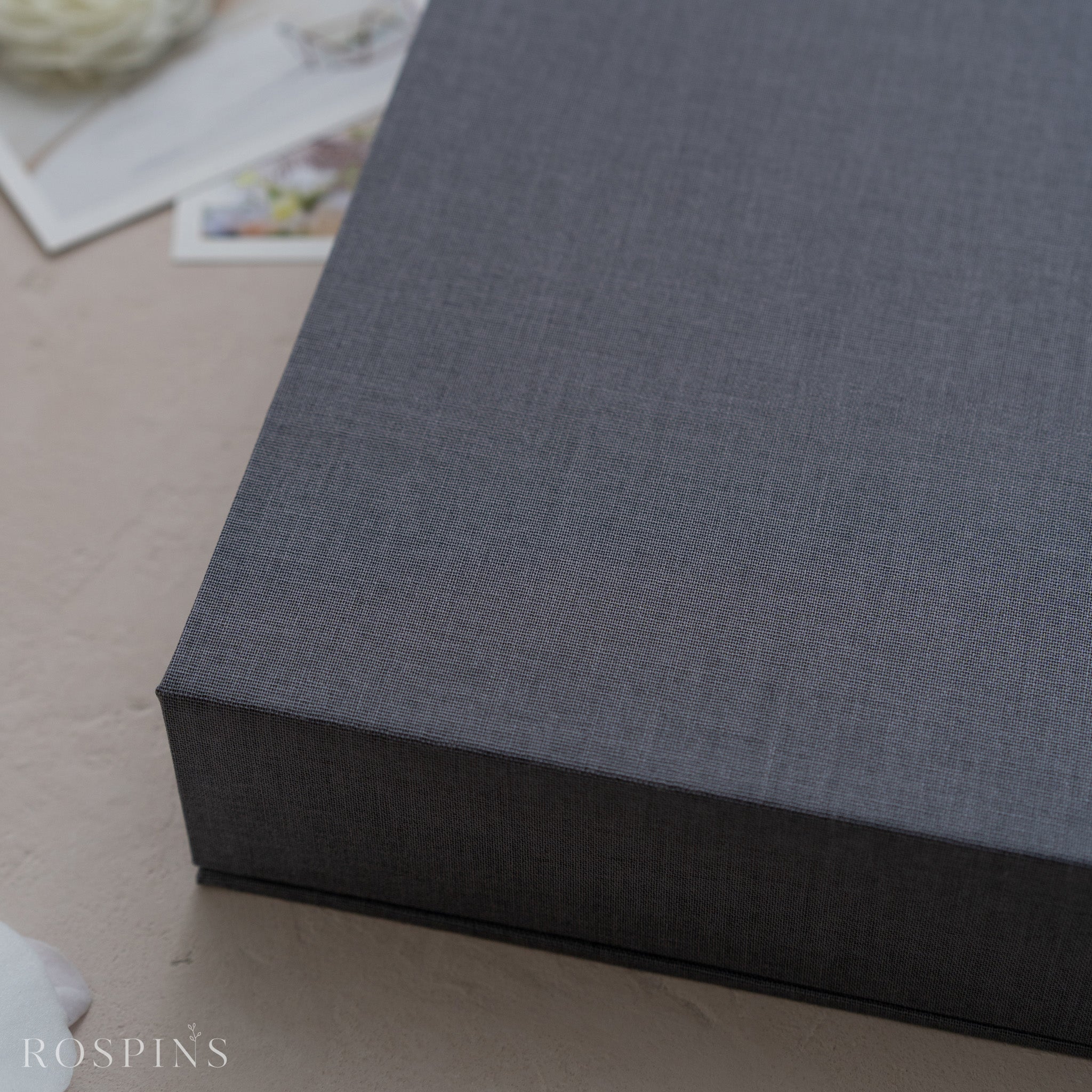 Linen Four-Compartment Photo Box - Dark Grey