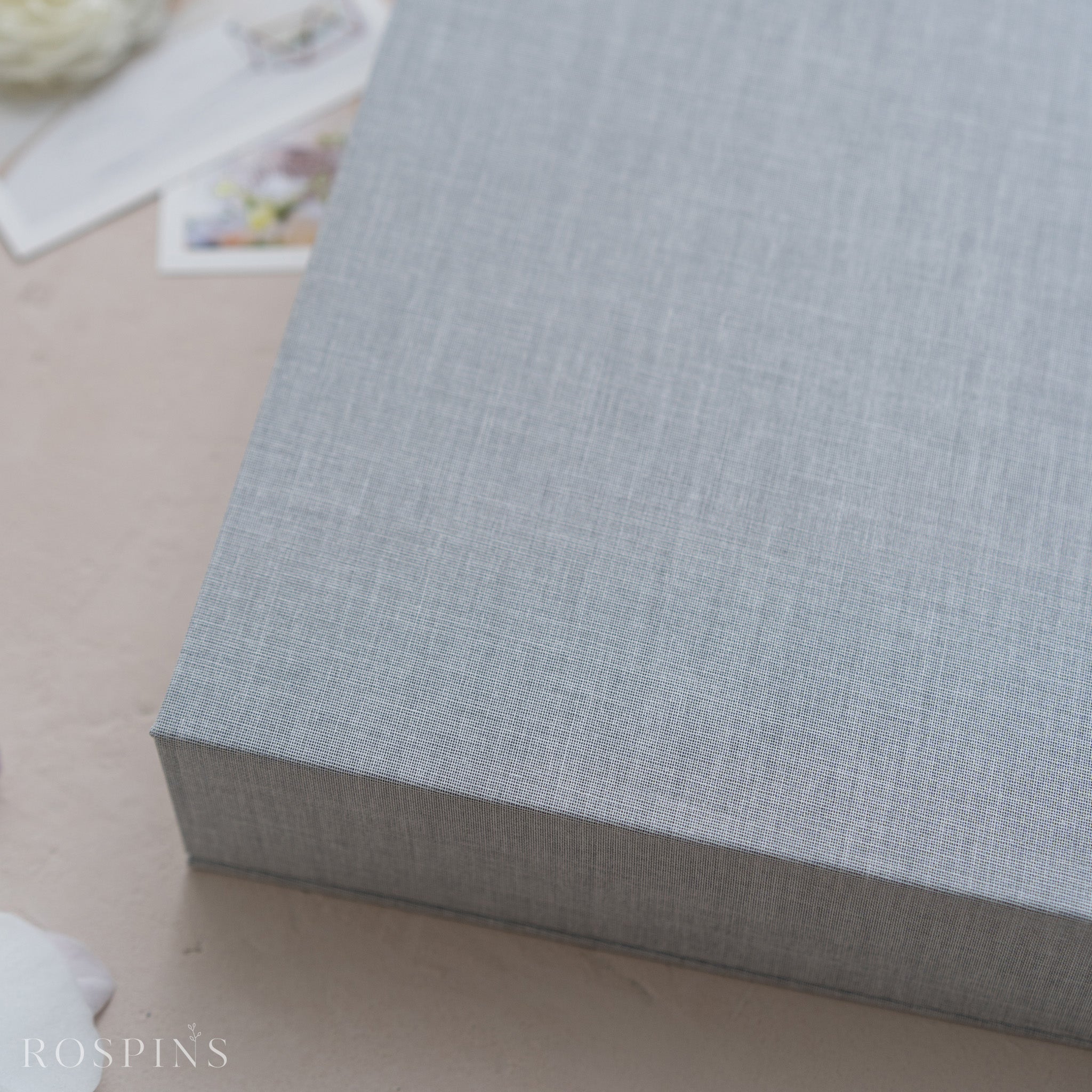 Linen Four-Compartment Photo Box - Heather Grey