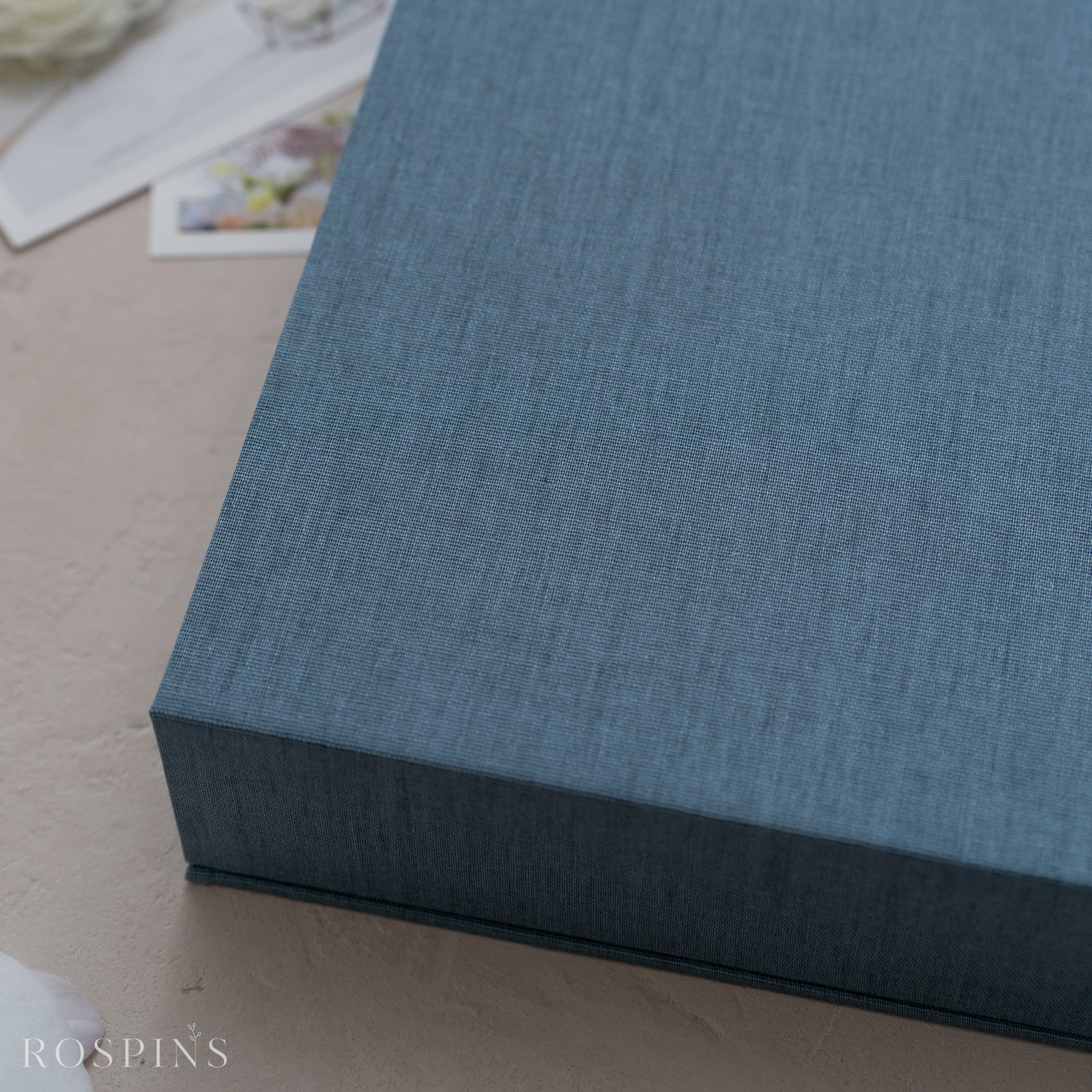 Linen Four-Compartment Photo Box - Lake Blue