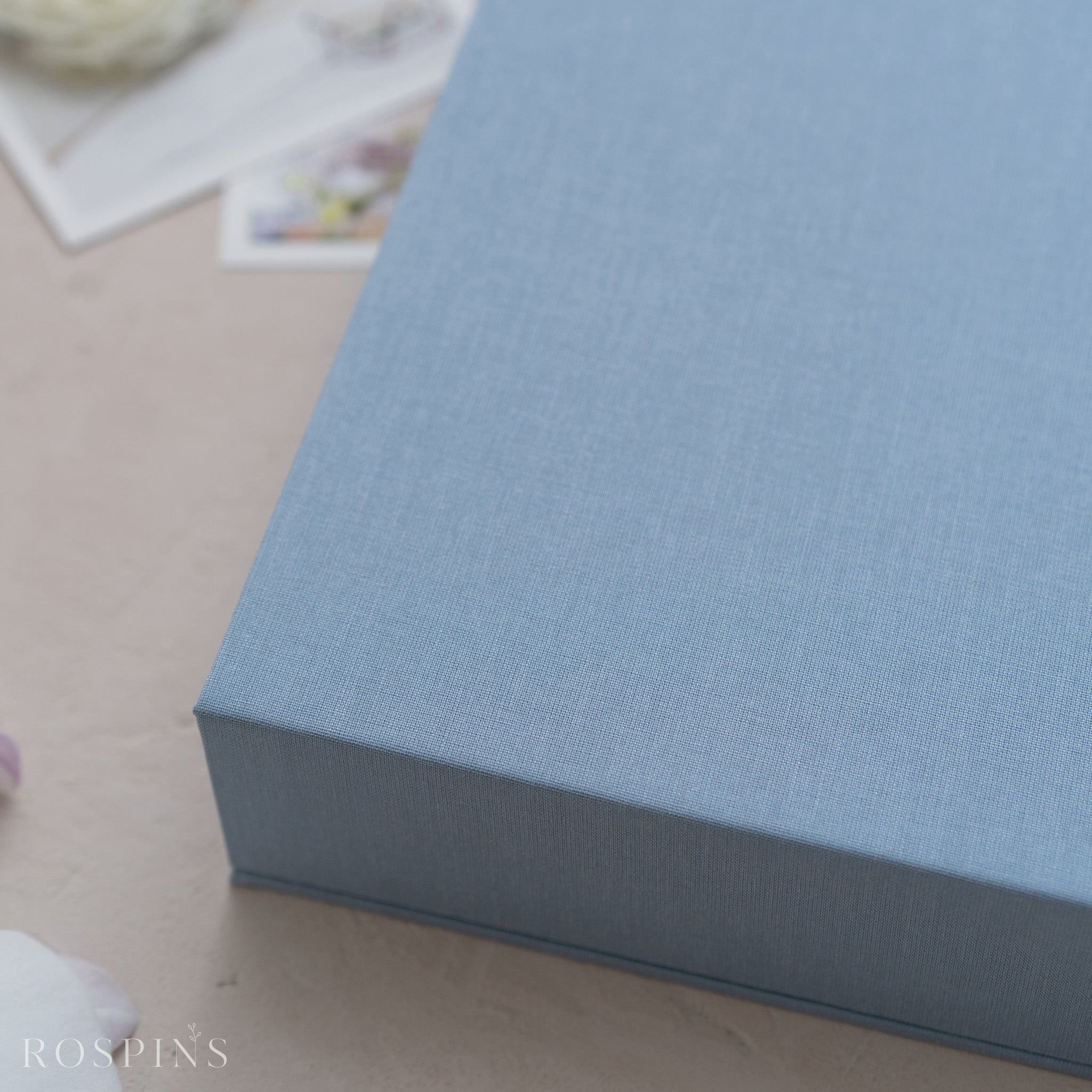 Linen Four-Compartment Photo Box - Light Blue