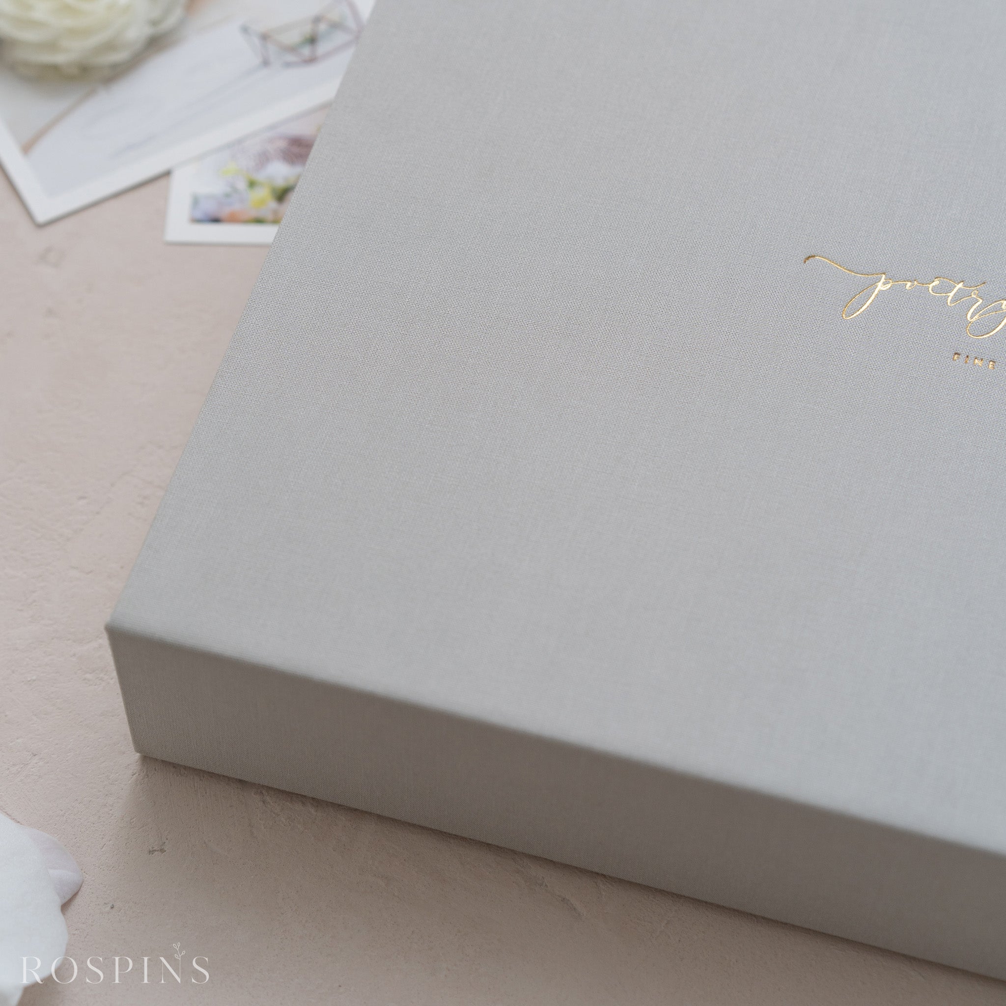 Linen Four-Compartment Photo Box - Light Grey