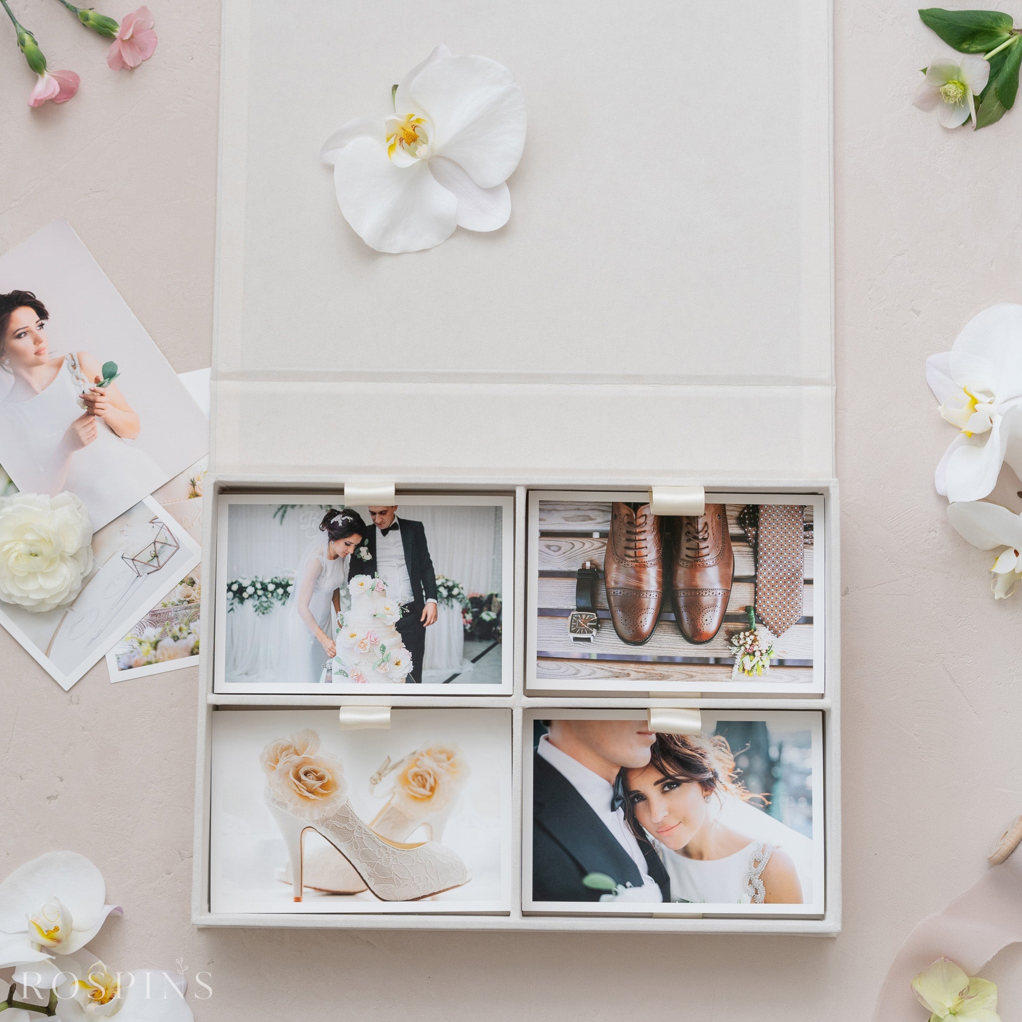 Velvet Four-Compartment Photo Box - Champagne