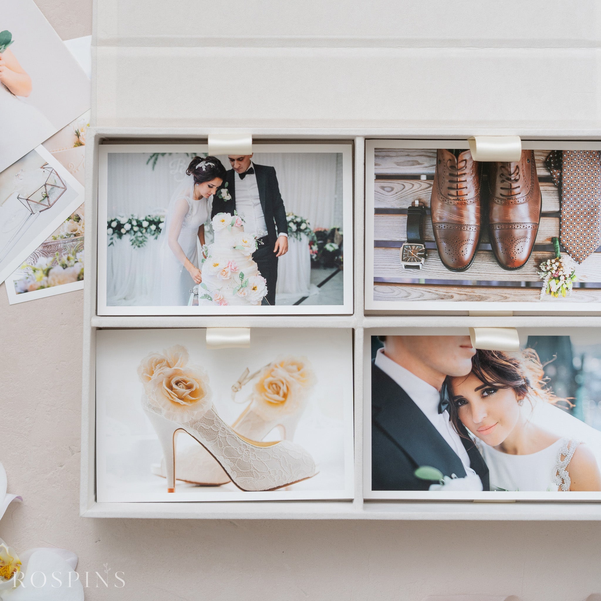 Velvet Four-Compartment Photo Box - Champagne