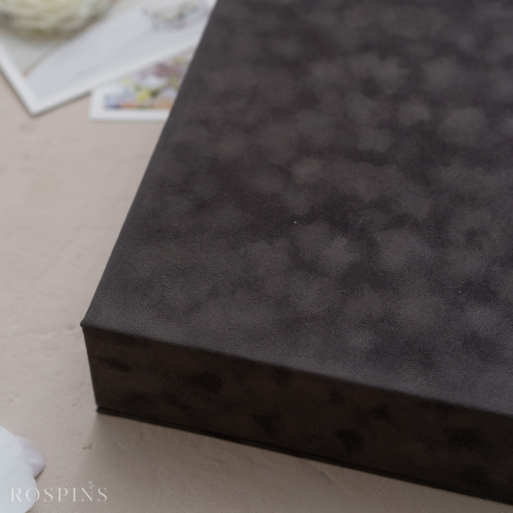 Velvet Four-Compartment Photo Box - Charcoal Grey