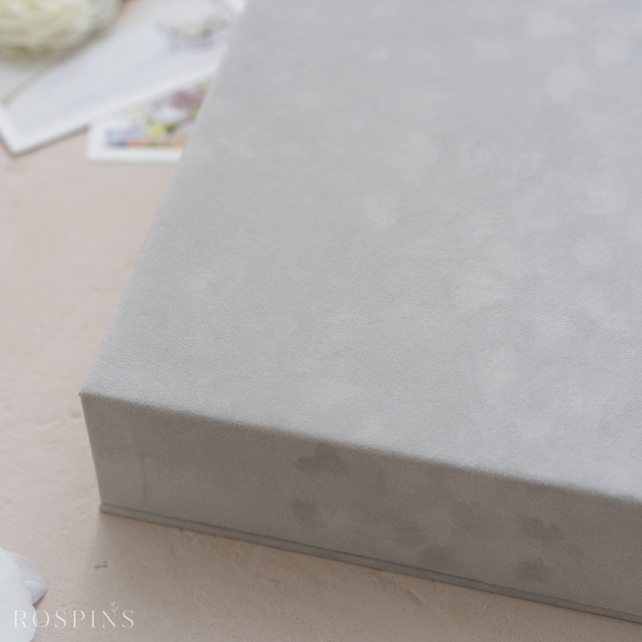 Velvet Four-Compartment Photo Box - Pale Grey