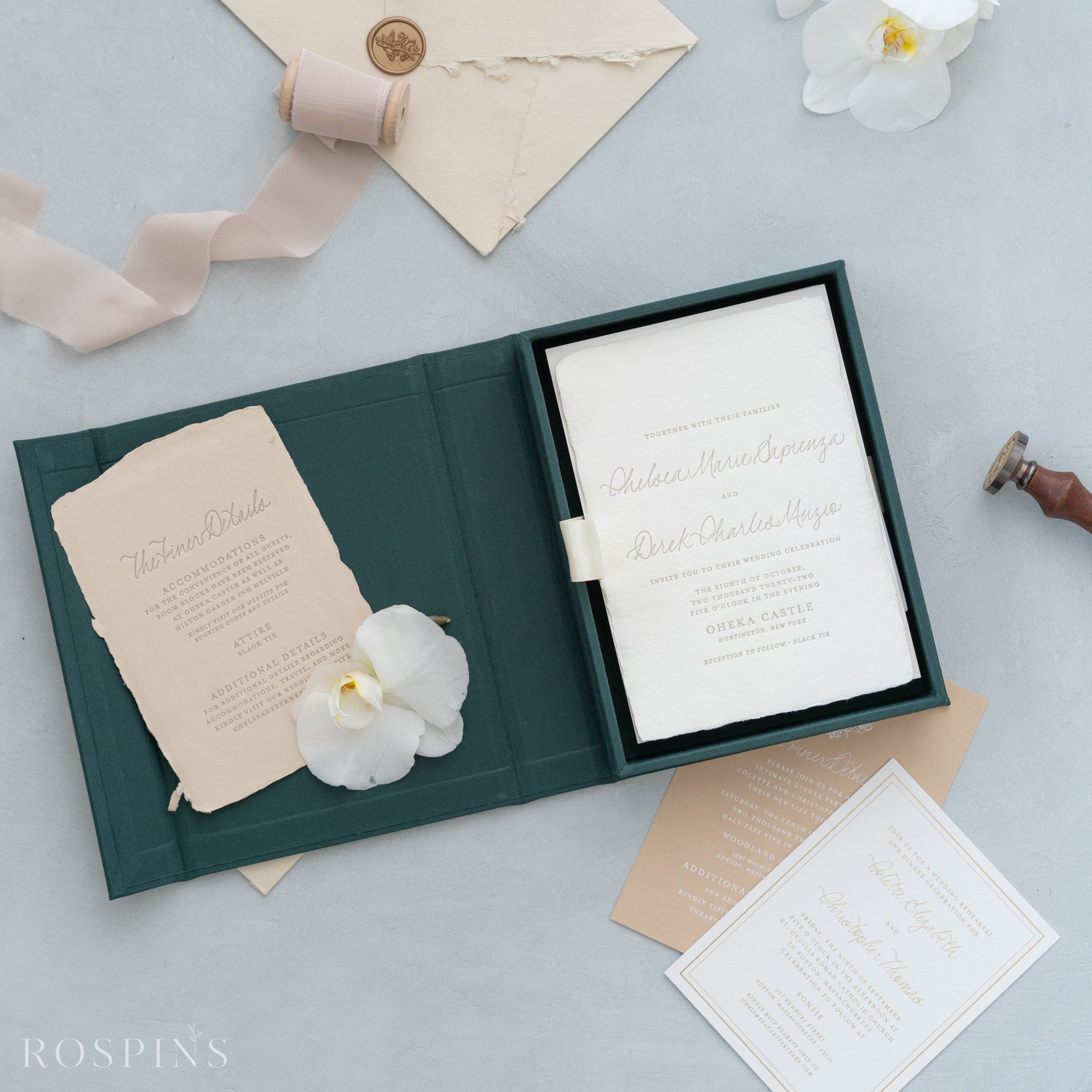 Linen Invitation Box - Emerald Green