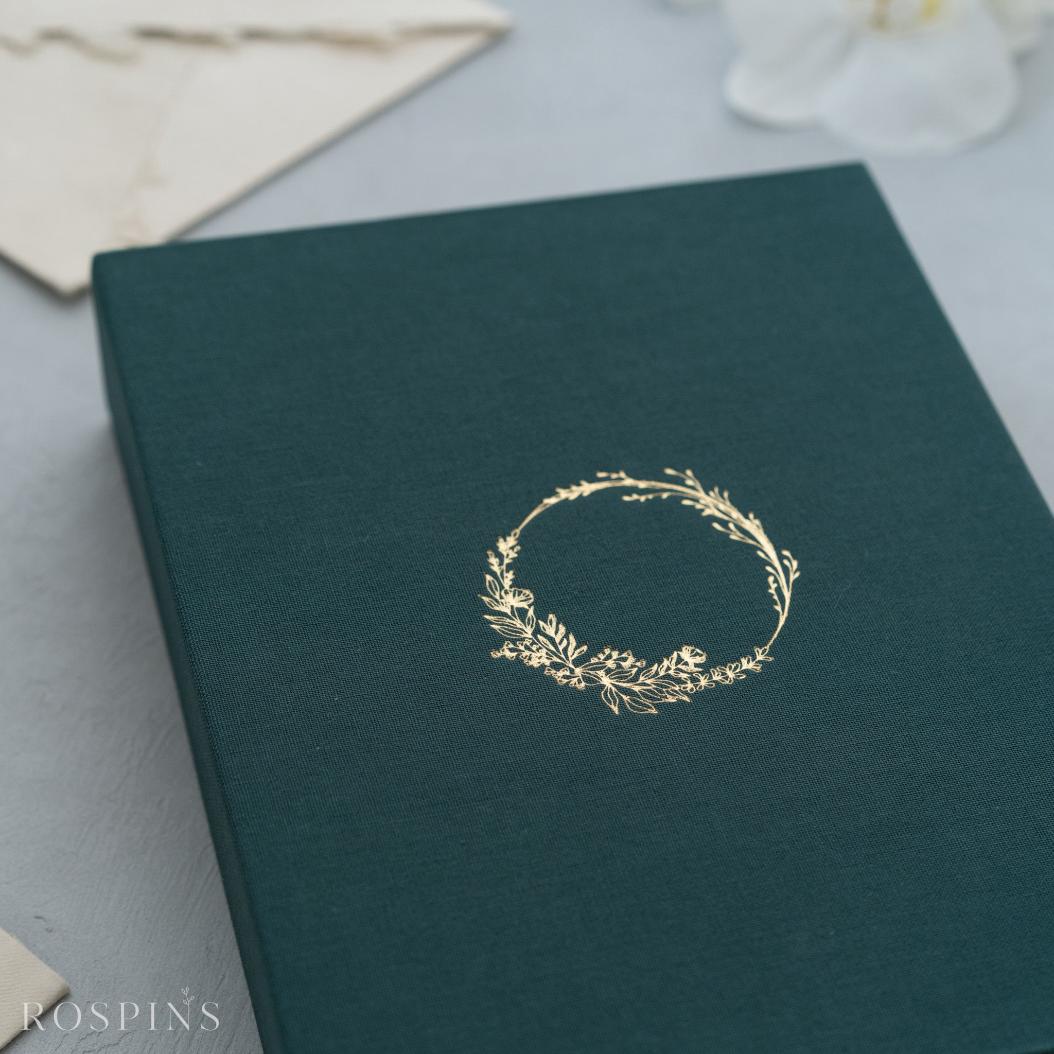 Linen Invitation Box - Emerald Green