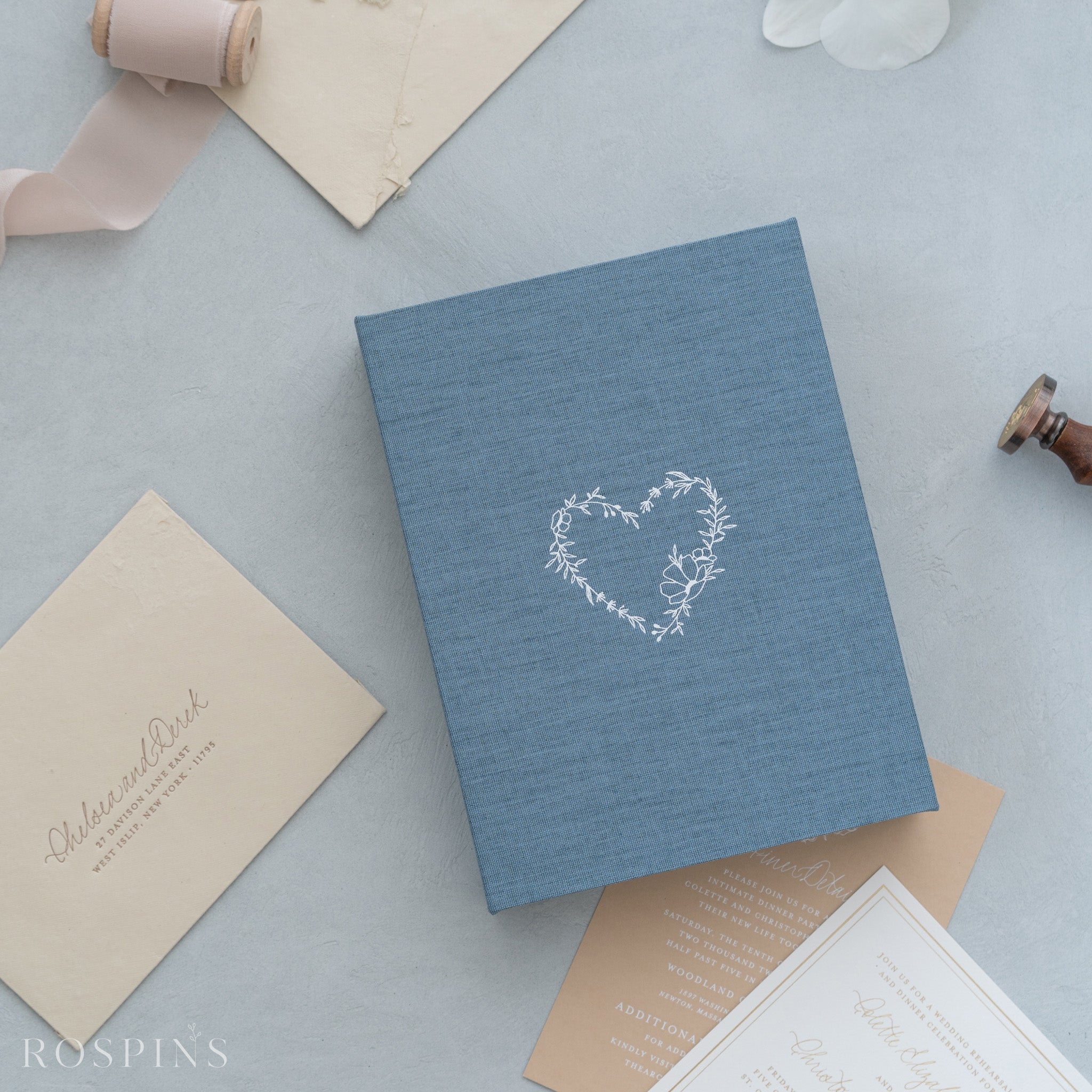 Linen Invitation Box - Lake Blue