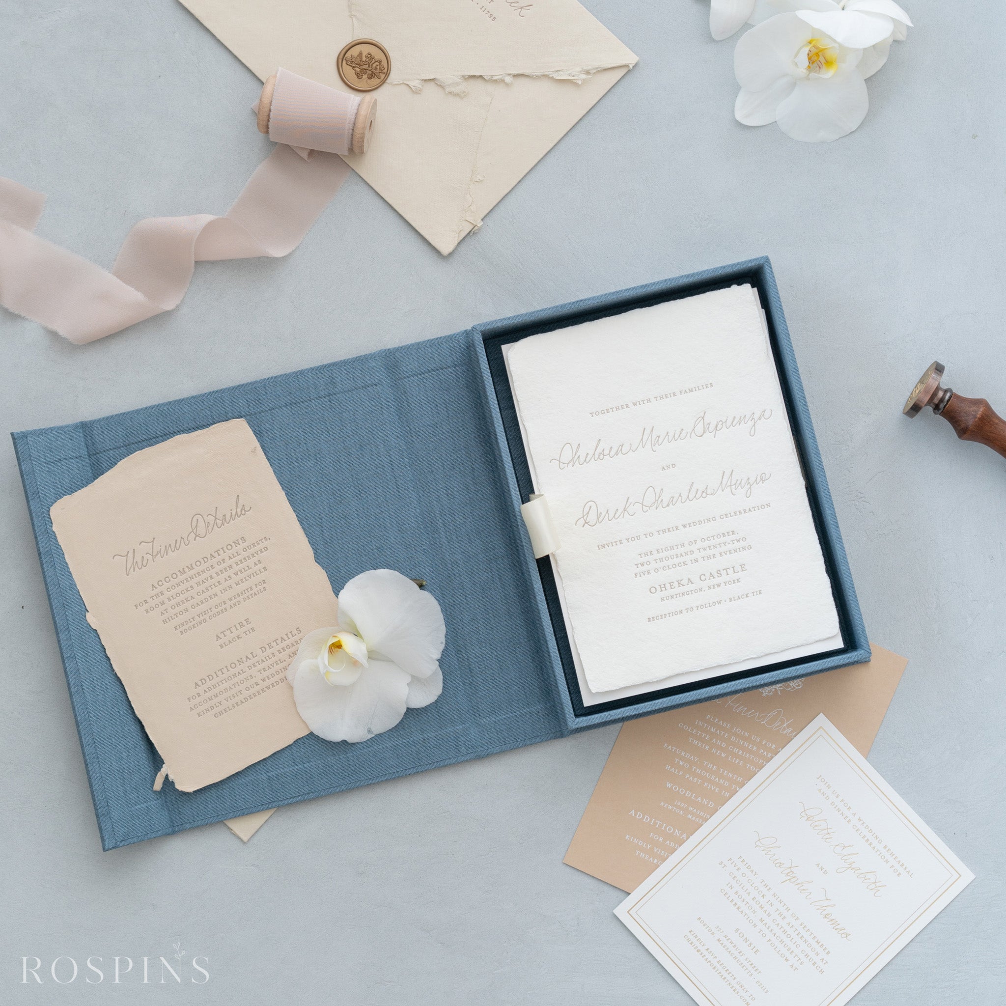 Linen Invitation Box - Lake Blue