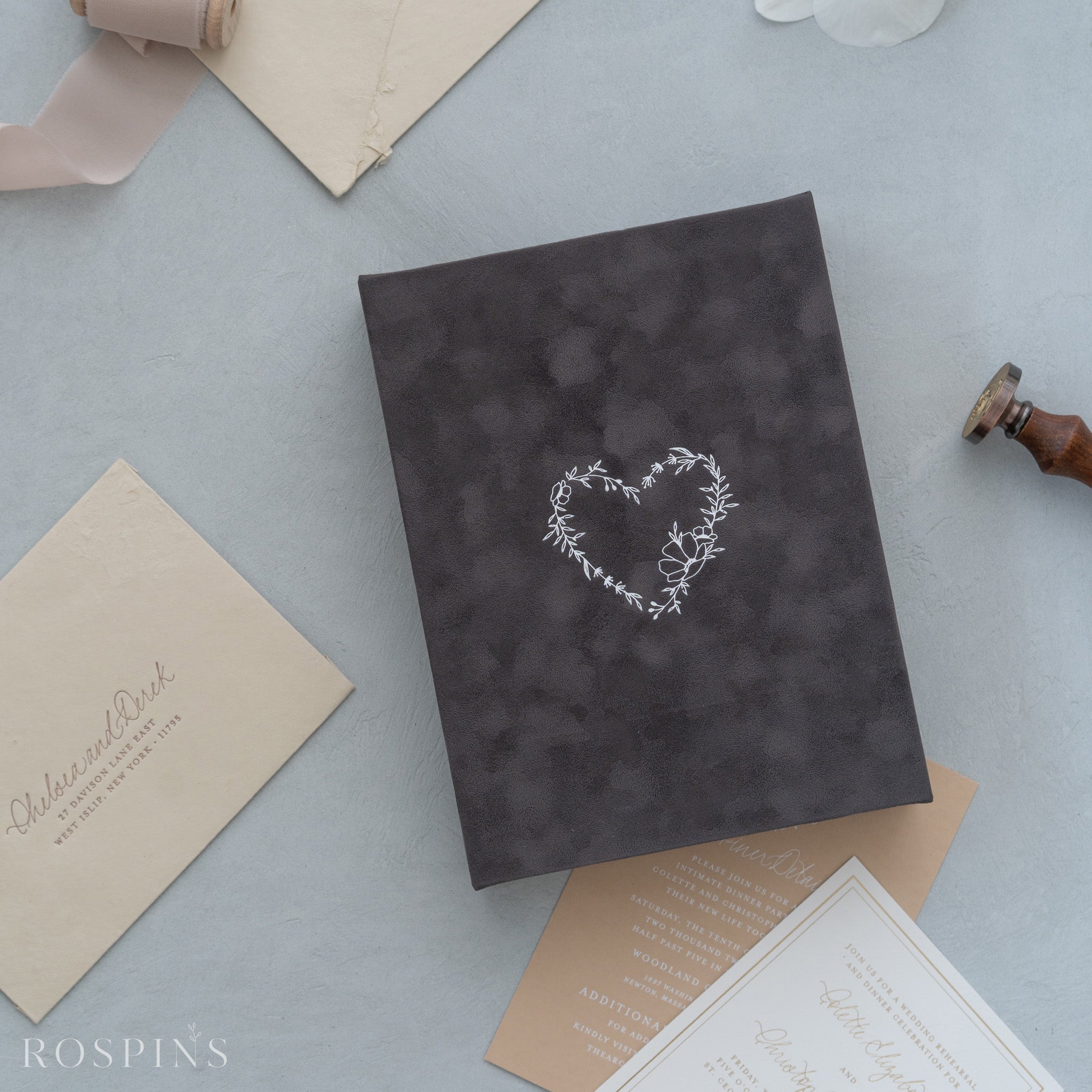 Velvet Invitation Box - Charcoal Grey