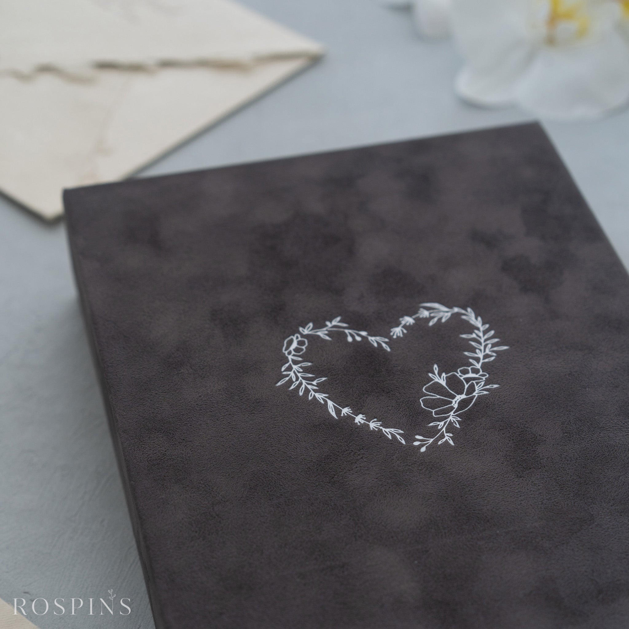 Velvet Invitation Box - Charcoal Grey