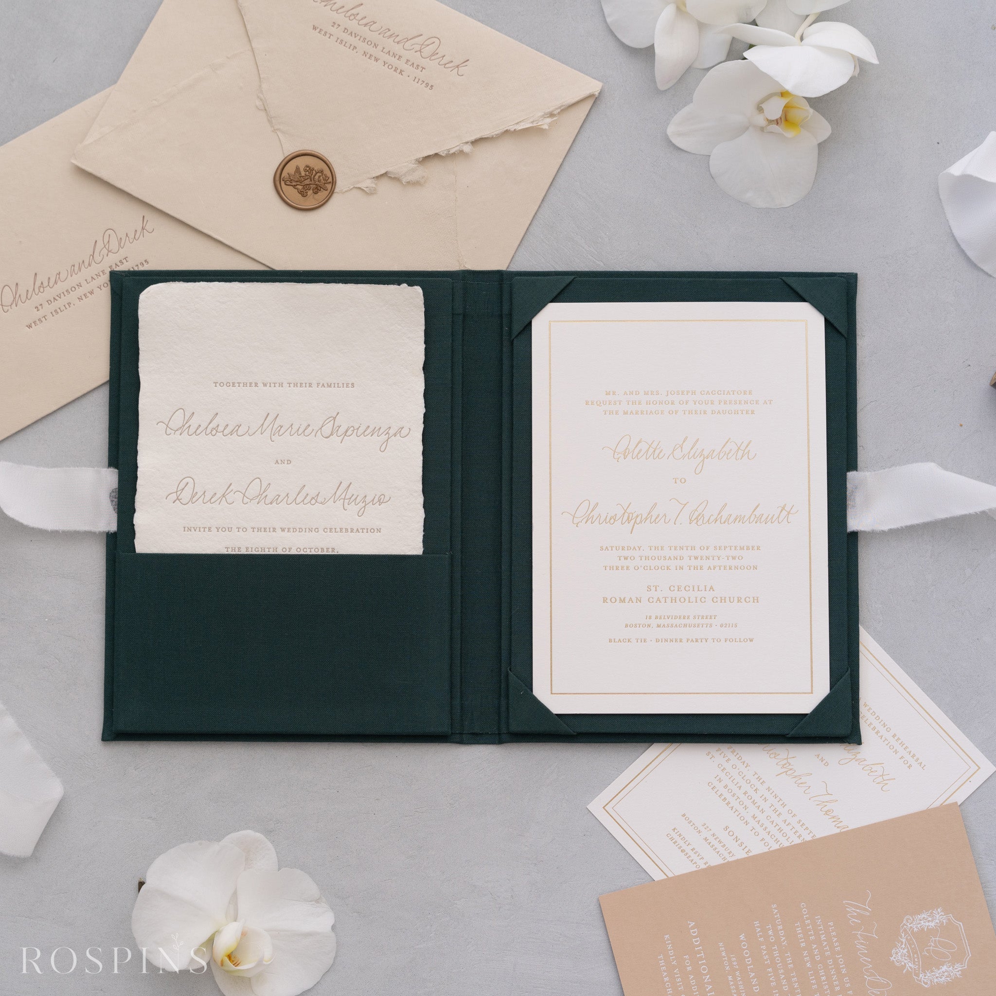 Linen Invitation Folio - Emerald Green