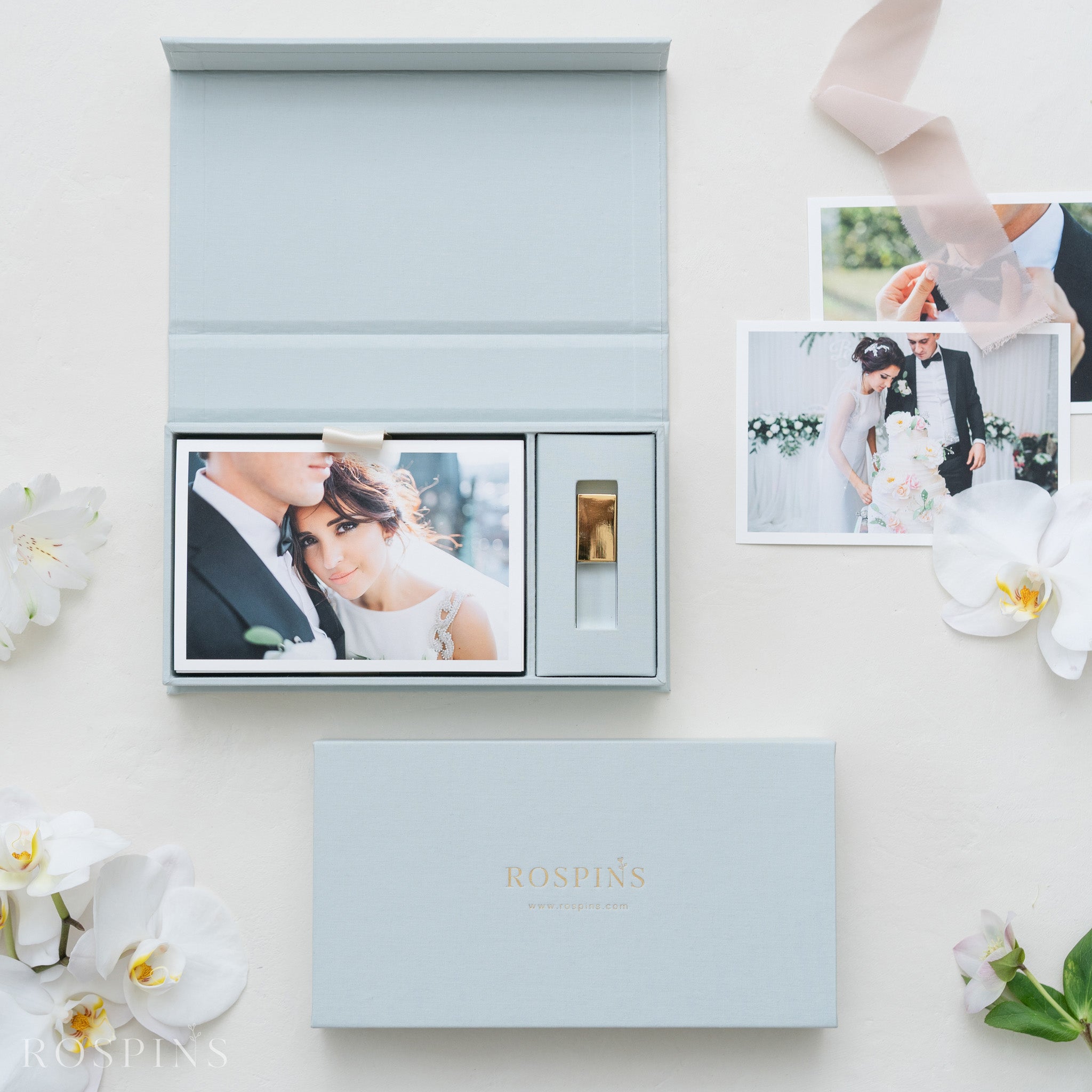 Boite Photo & USB en Lin - Beau Bleu
