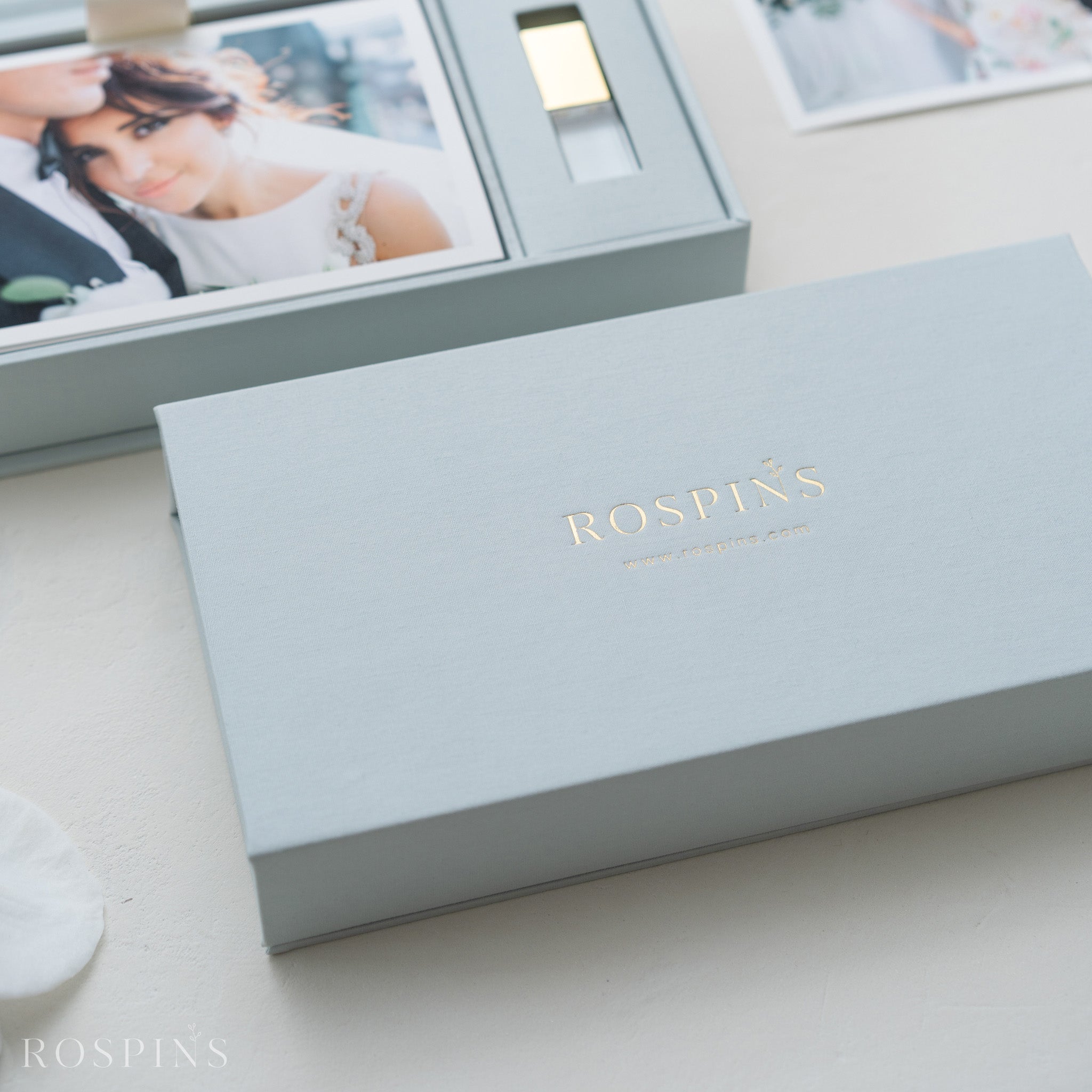 Boite Photo & USB en Lin - Beau Bleu