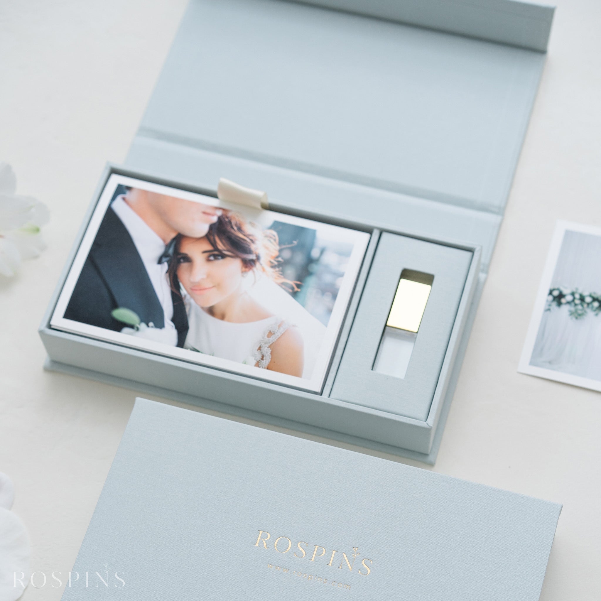 Boite Photo & USB en Lin - Beau Bleu