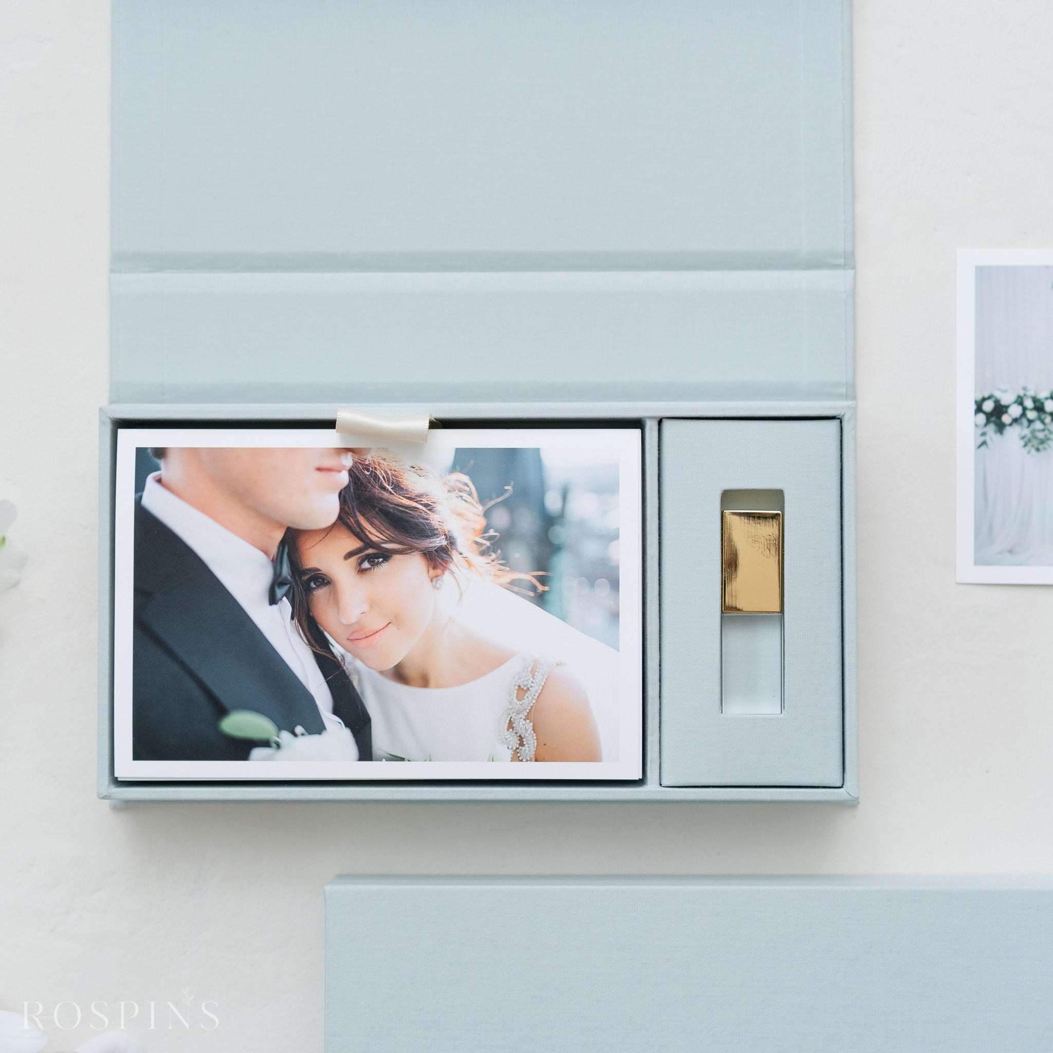 Boite Photo & USB en Lin - Beau Bleu