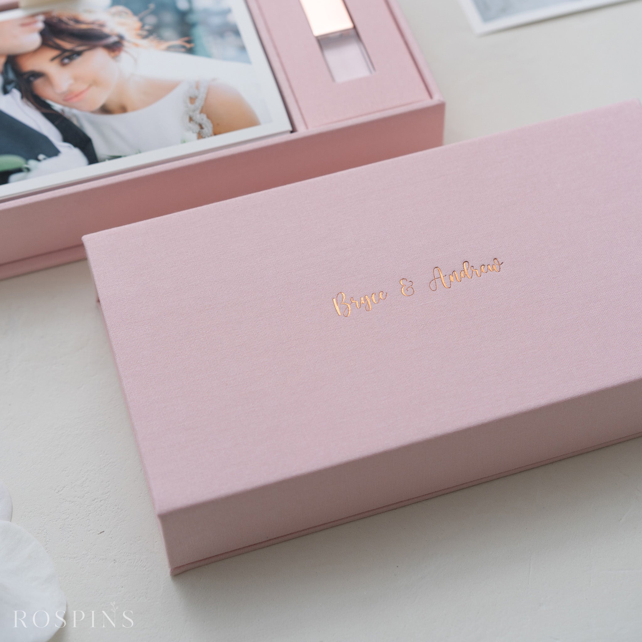 Linen Photo & USB Box - Blush