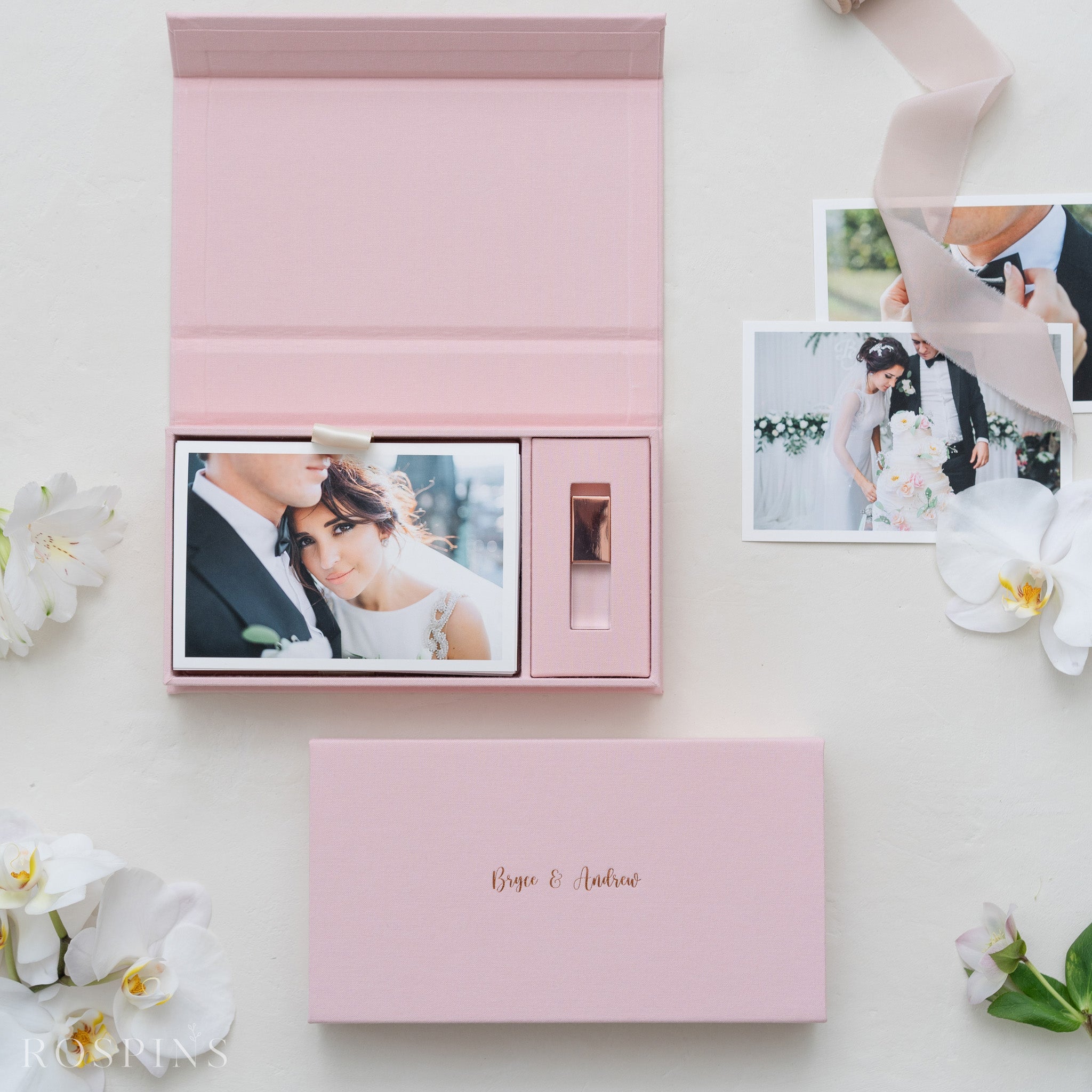 Linen Photo & USB Box - Blush