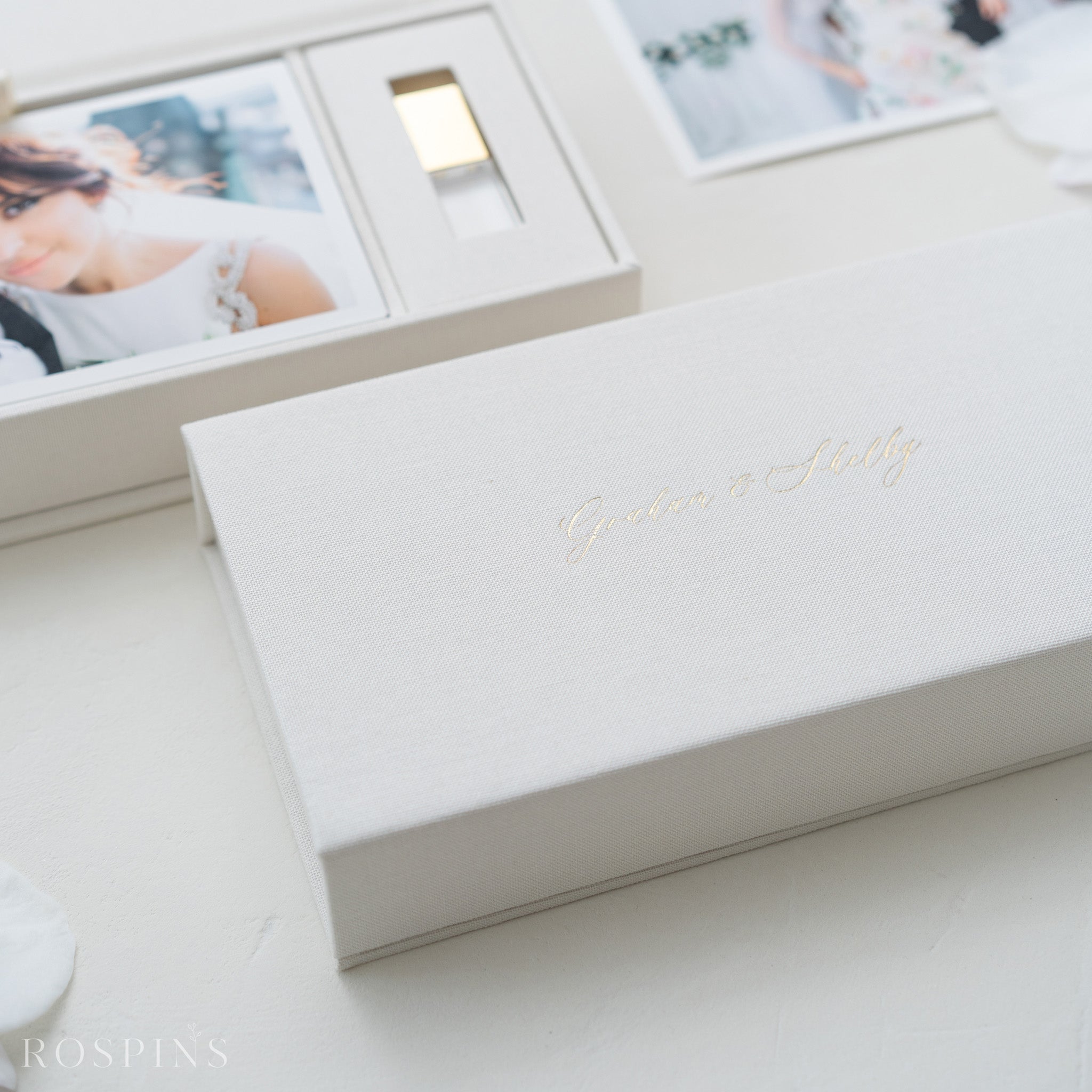 Linen Photo & USB Box - Creamy White