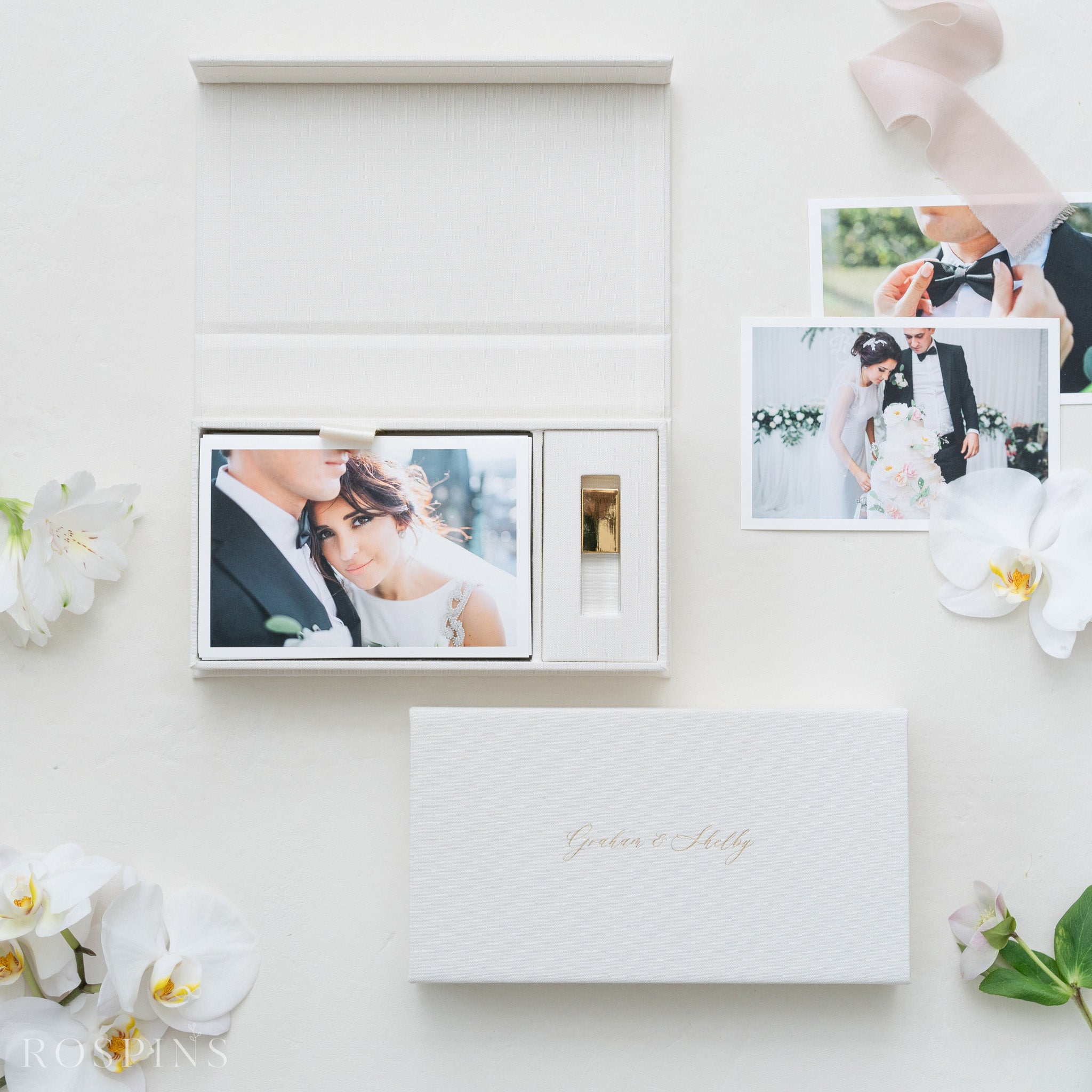 Linen Photo & USB Box - Creamy White