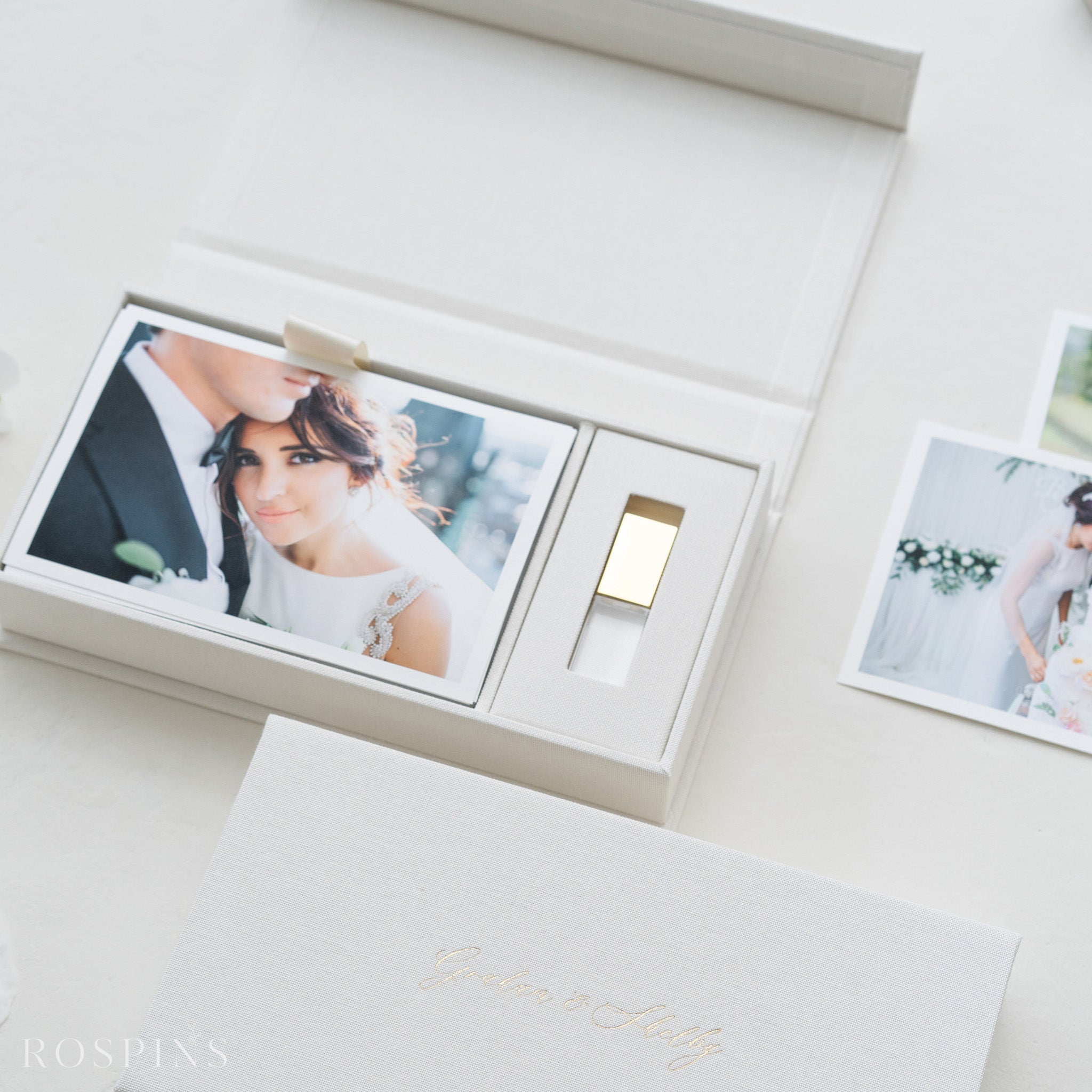 Linen Photo & USB Box - Creamy White
