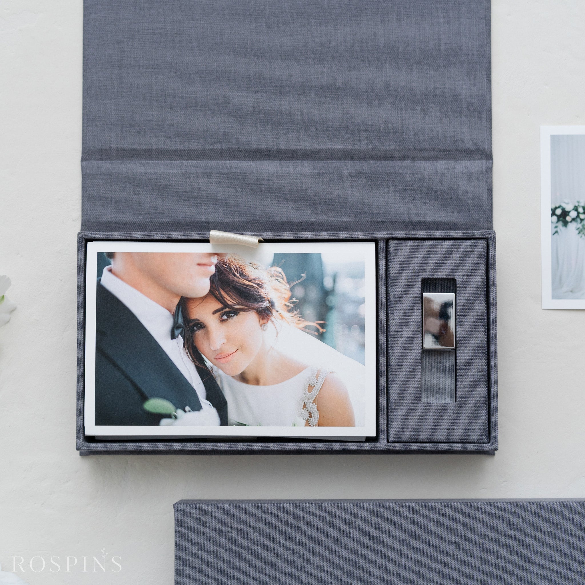 Linen Photo & USB Box - Dark Grey