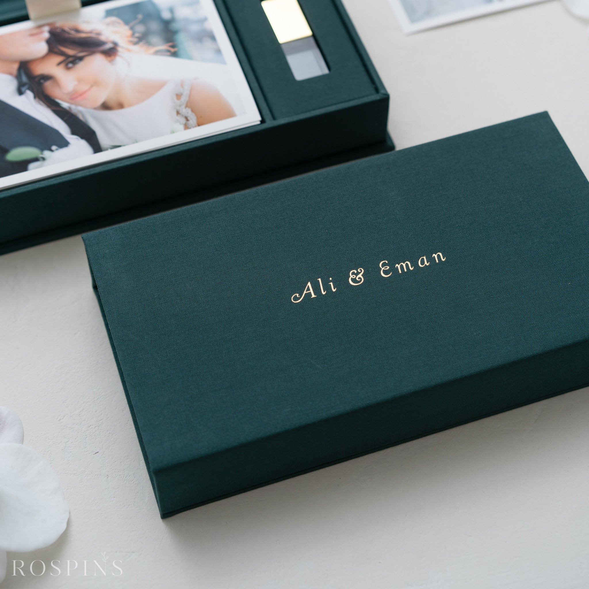 Linen Photo & USB Box - Emerald Green