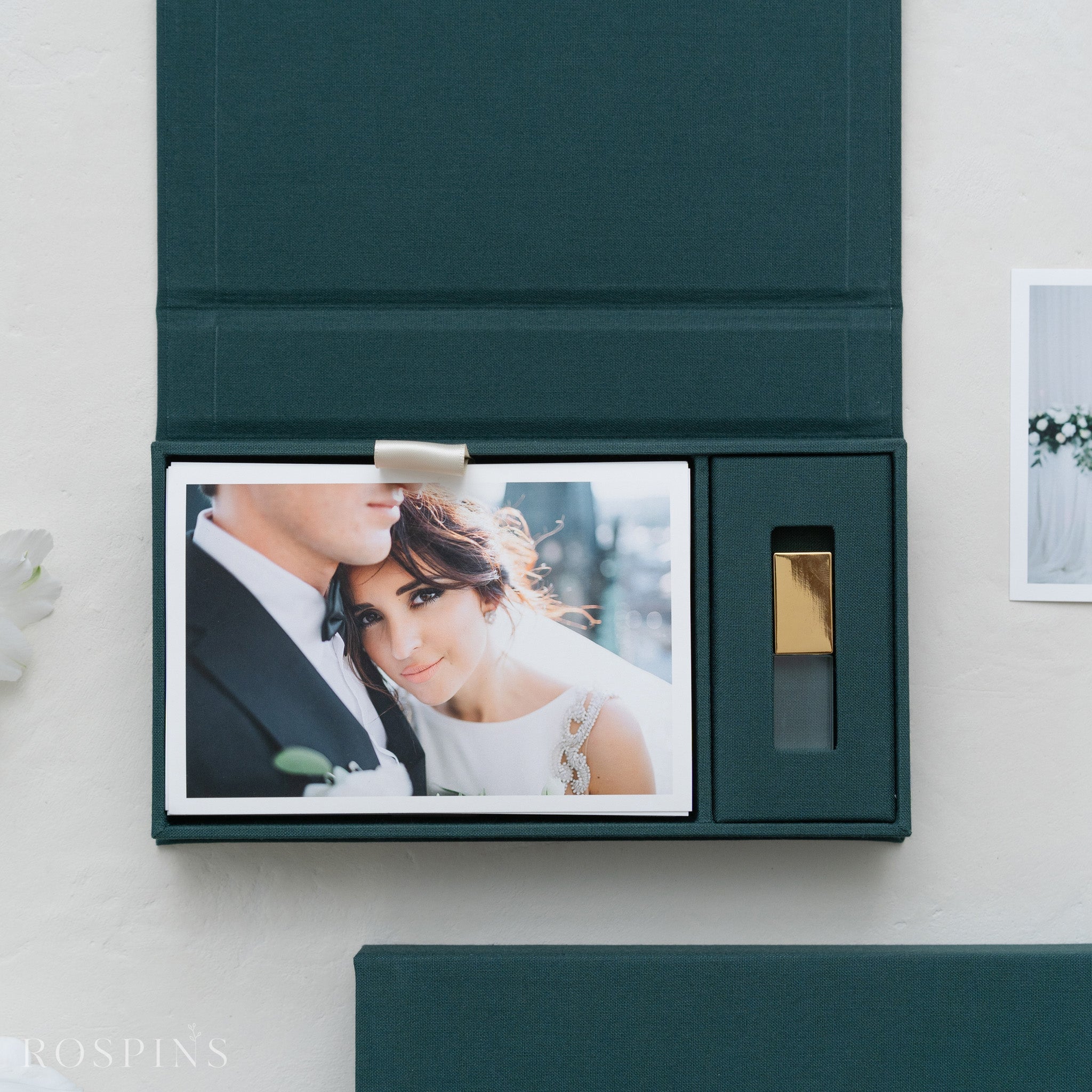 Linen Photo & USB Box - Emerald Green