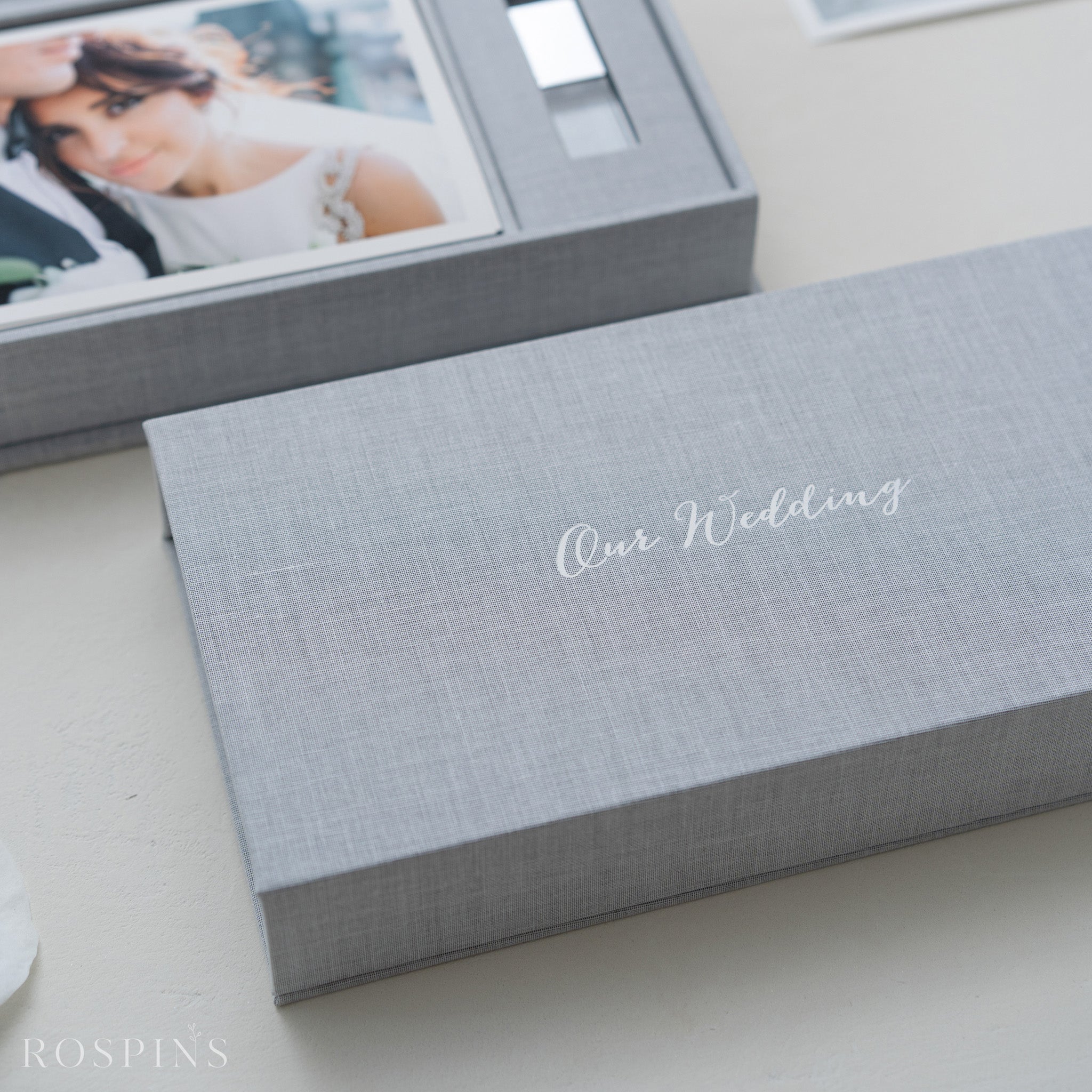 Linen Photo & USB Box - Heather Grey