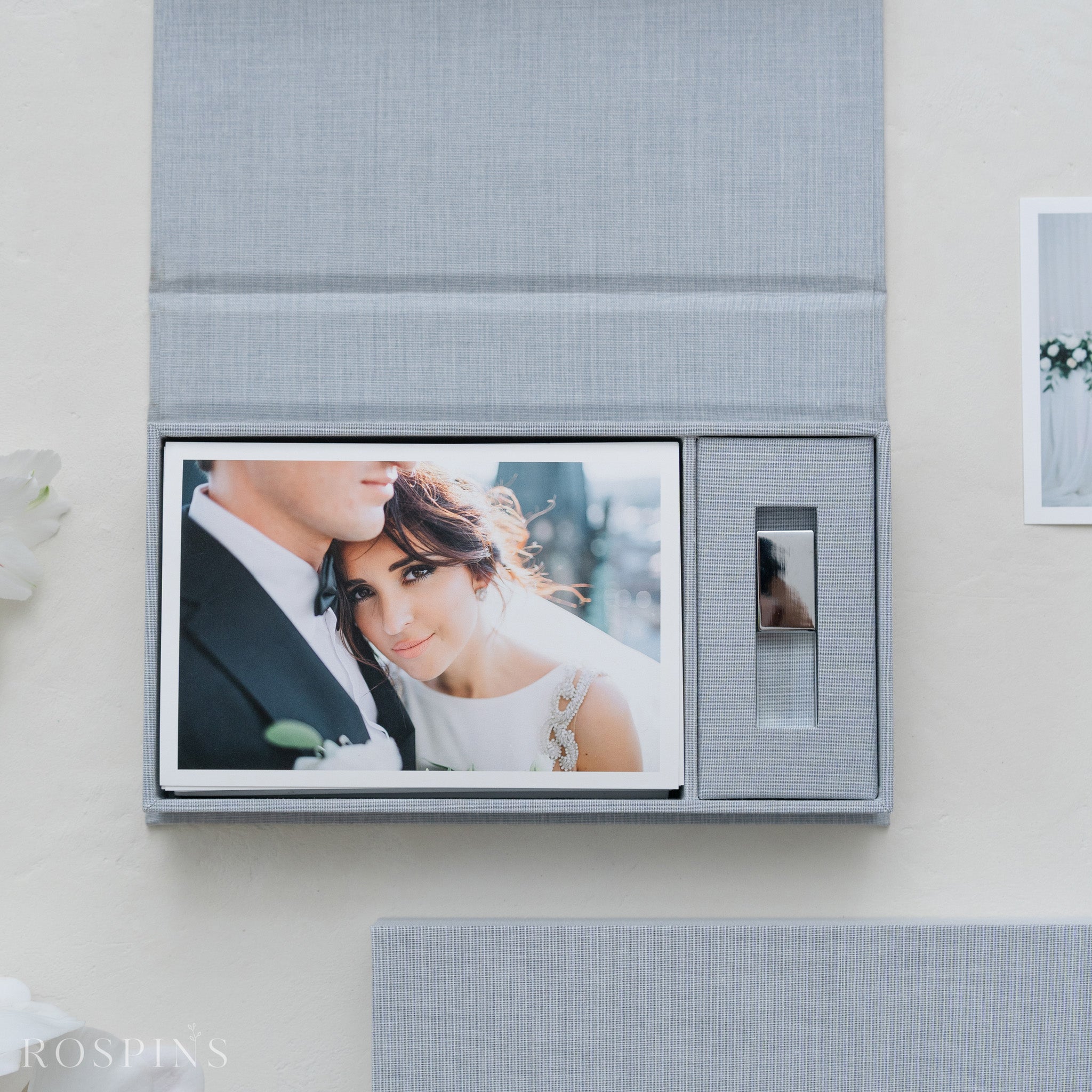 Linen Photo & USB Box - Heather Grey