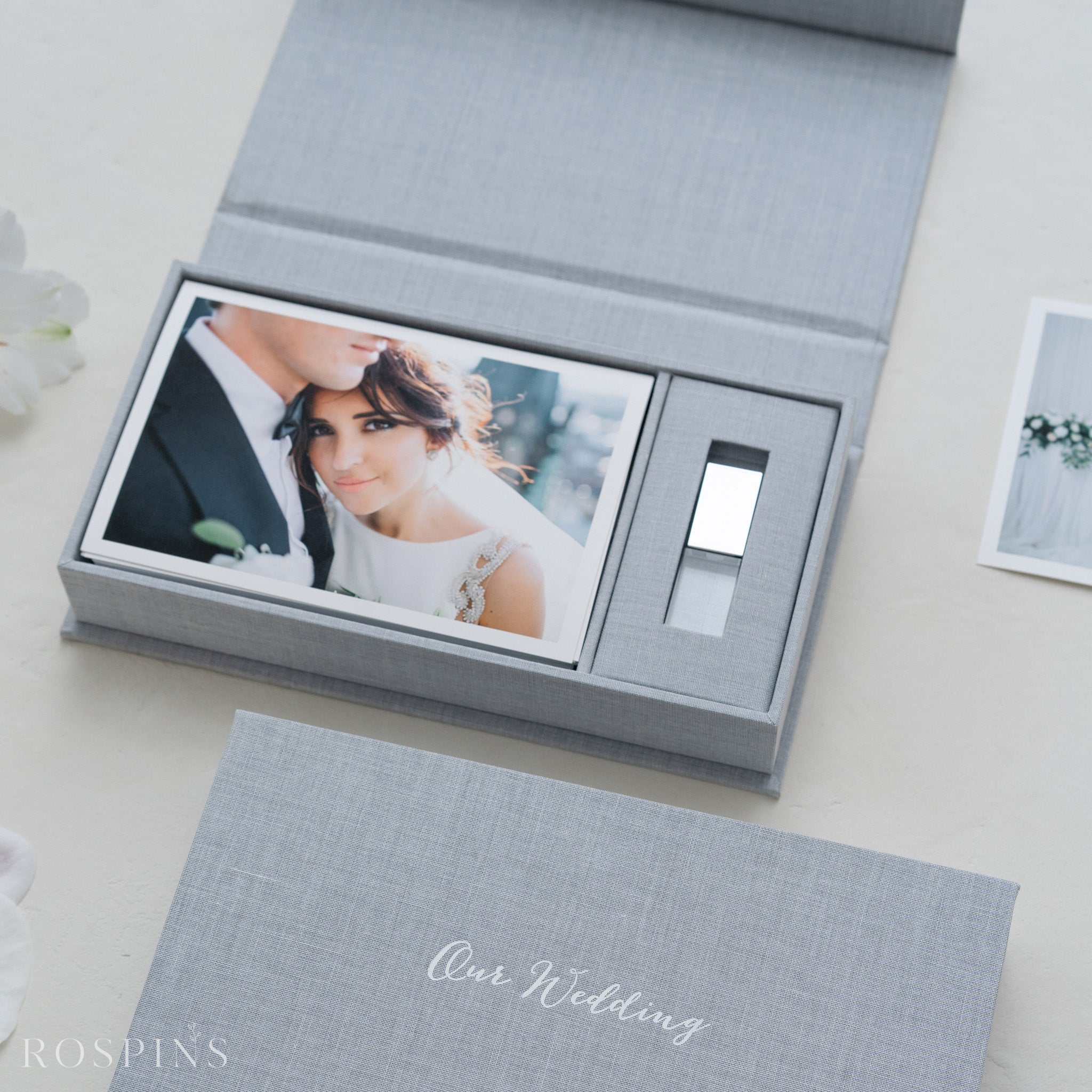 Linen Photo & USB Box - Heather Grey