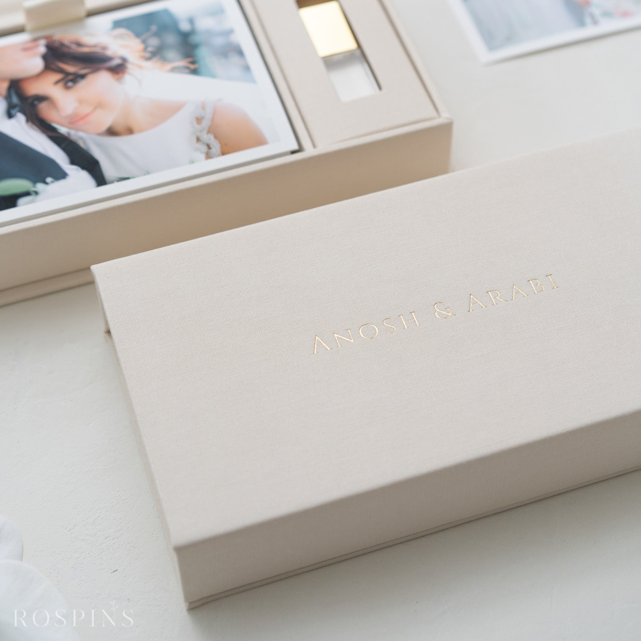 Linen Photo & USB Box - Ivory