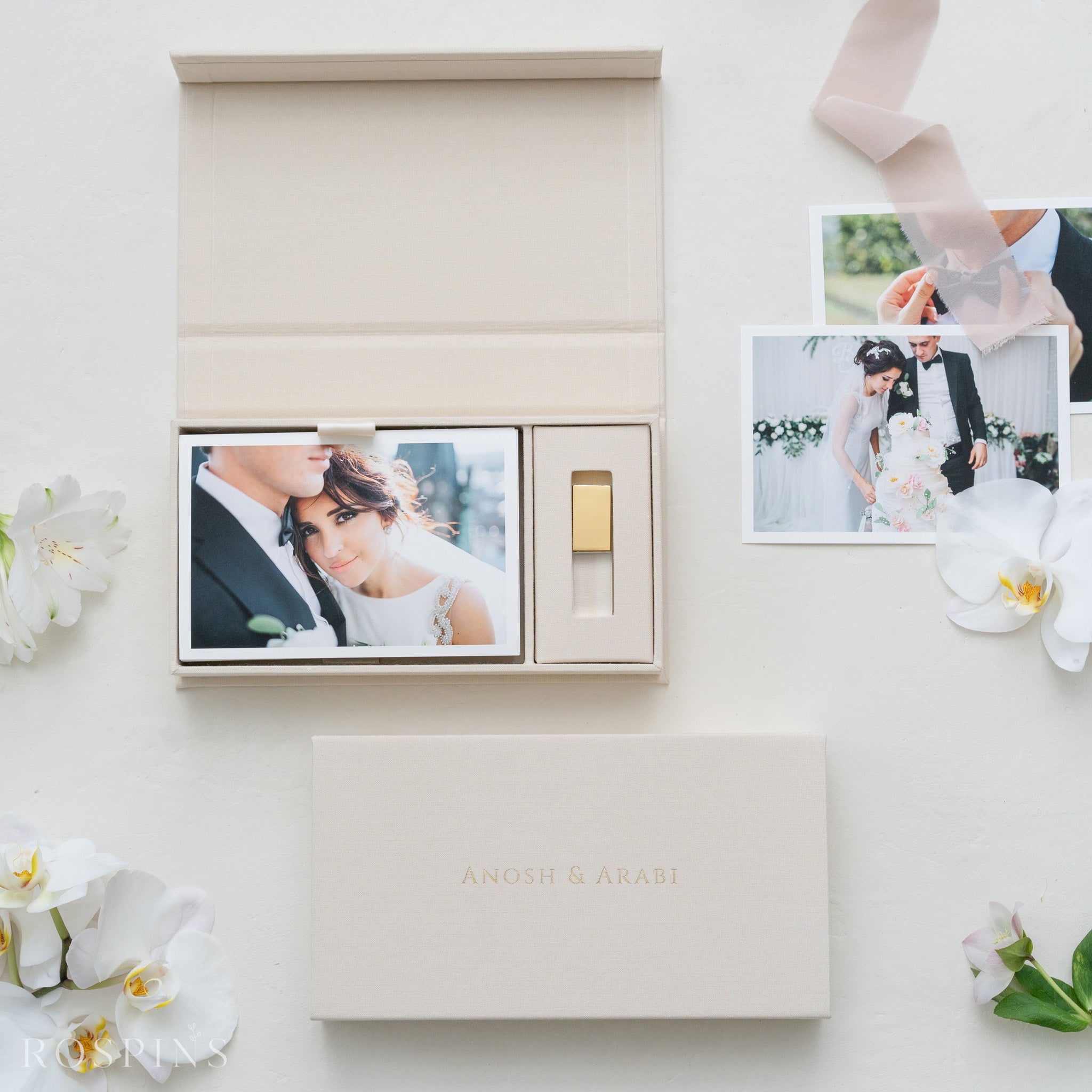 Linen Photo & USB Box - Ivory