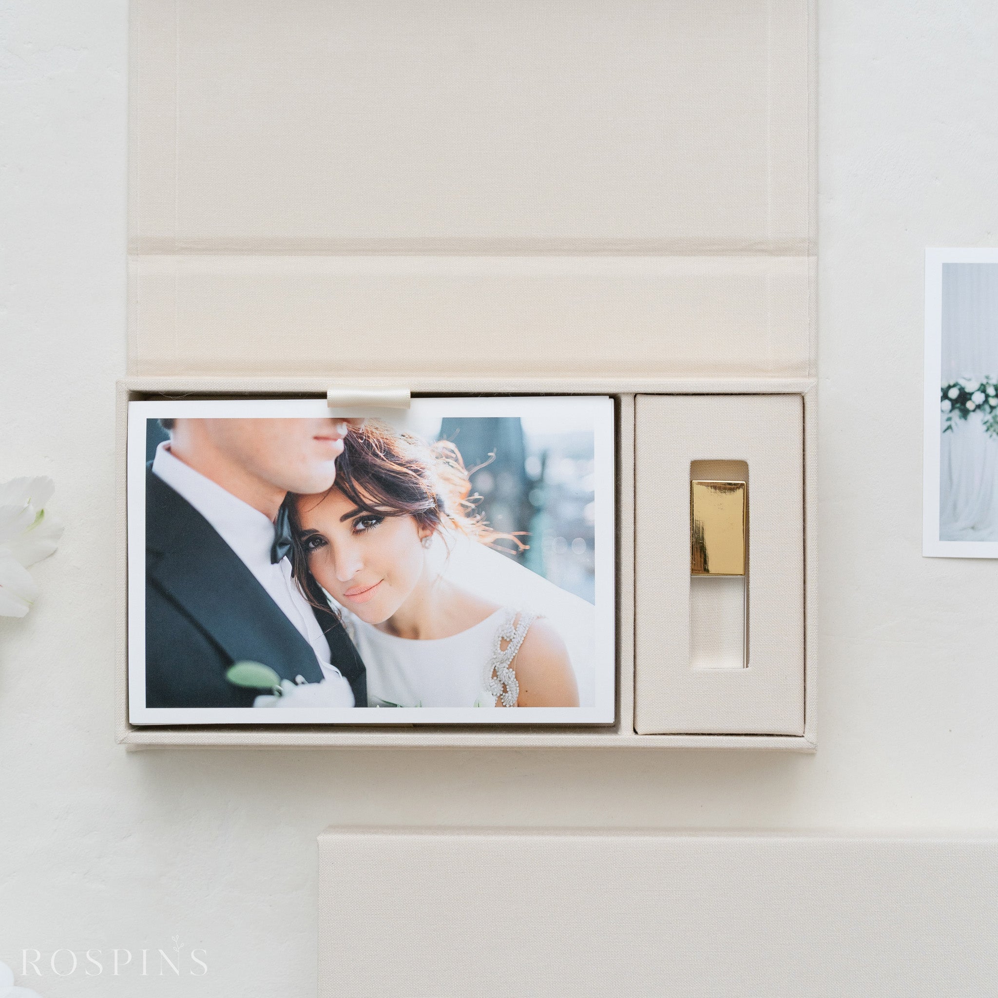 Linen Photo & USB Box - Ivory