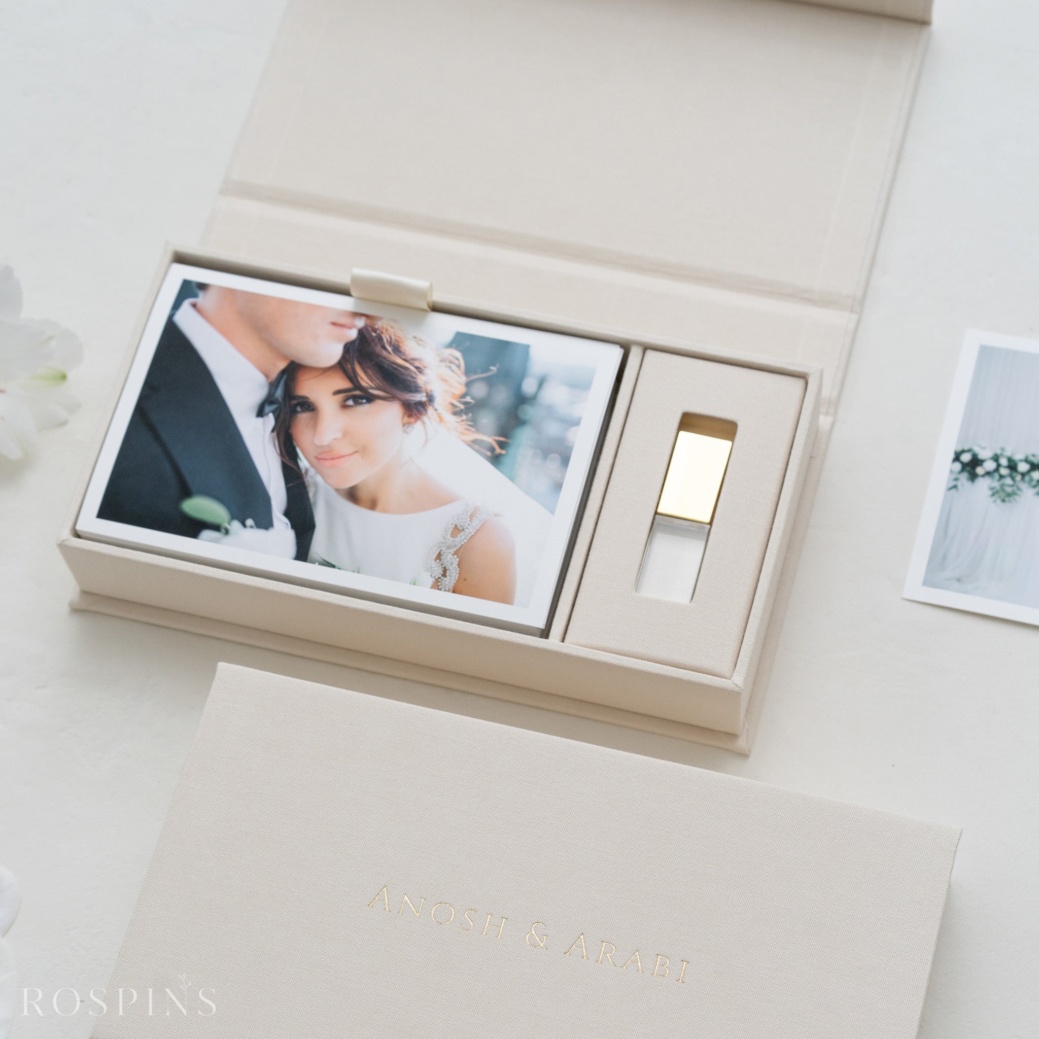 Linen Photo & USB Box - Ivory