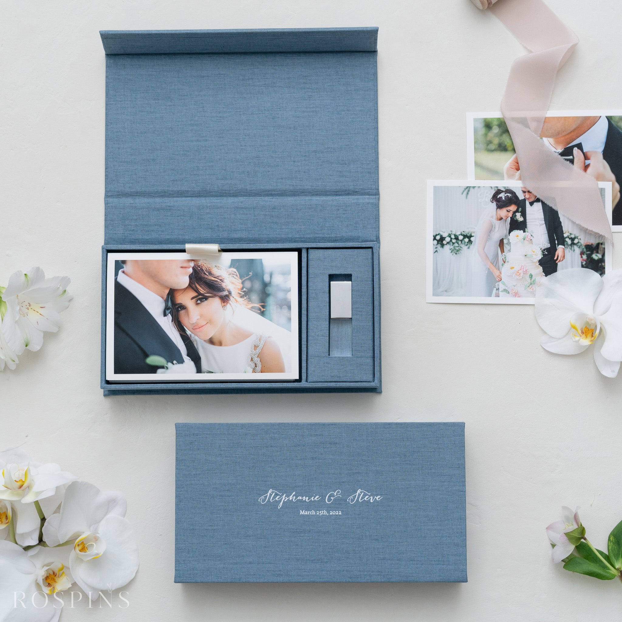 Linen Photo & USB Box - Lake Blue