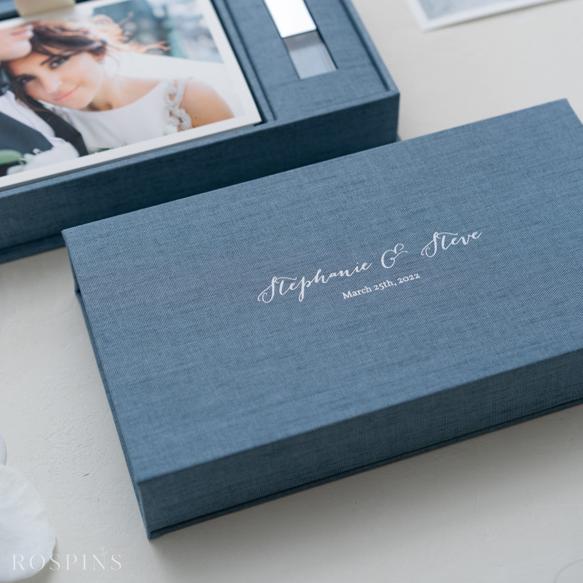 Linen Photo & USB Box - Lake Blue