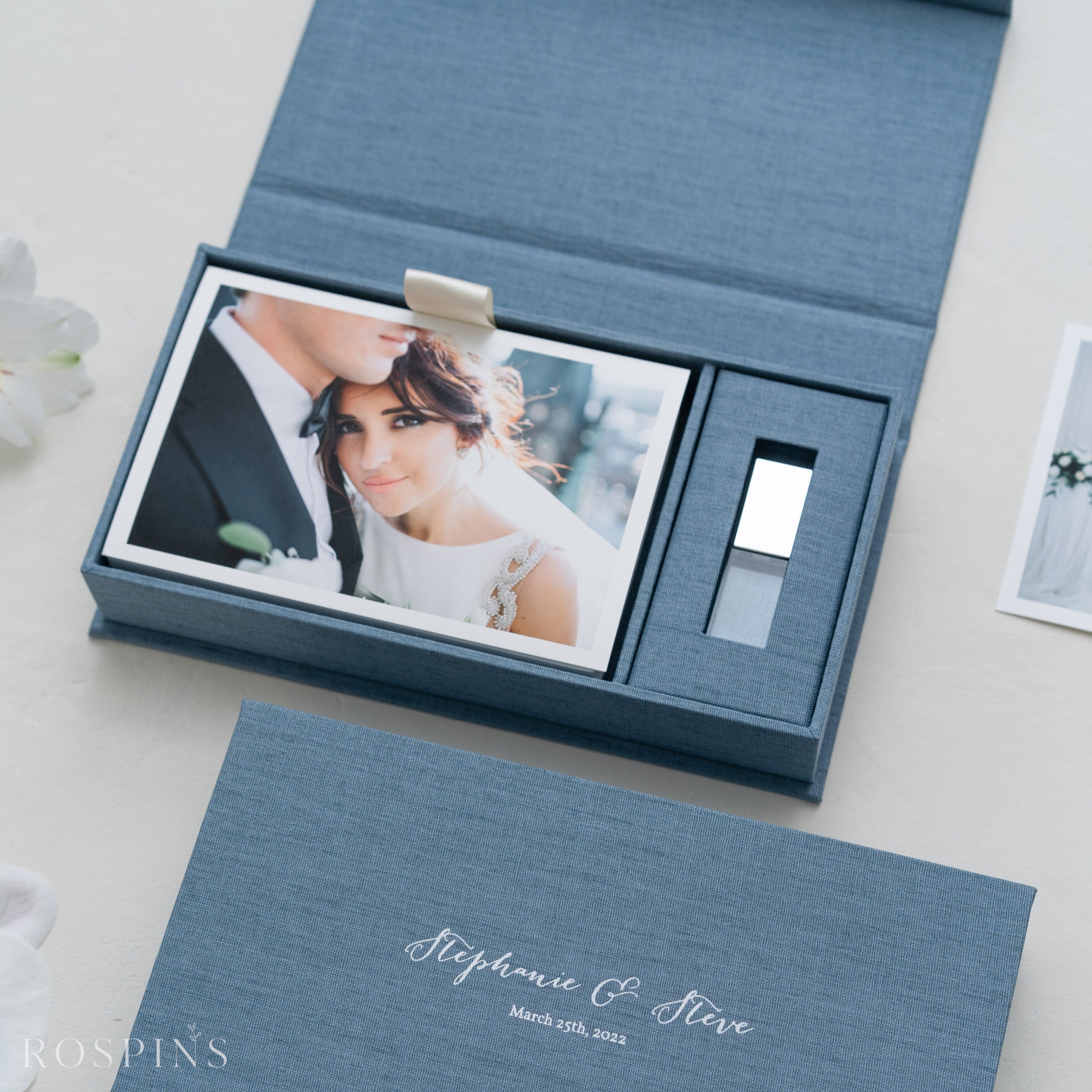 Linen Photo & USB Box - Lake Blue