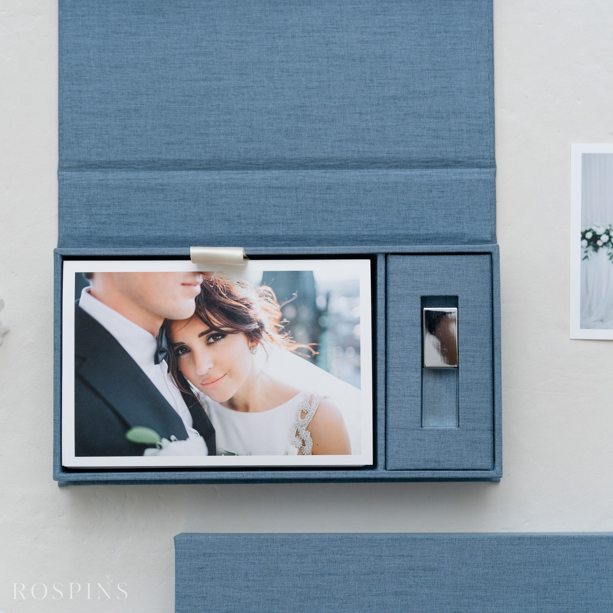Linen Photo & USB Box - Lake Blue