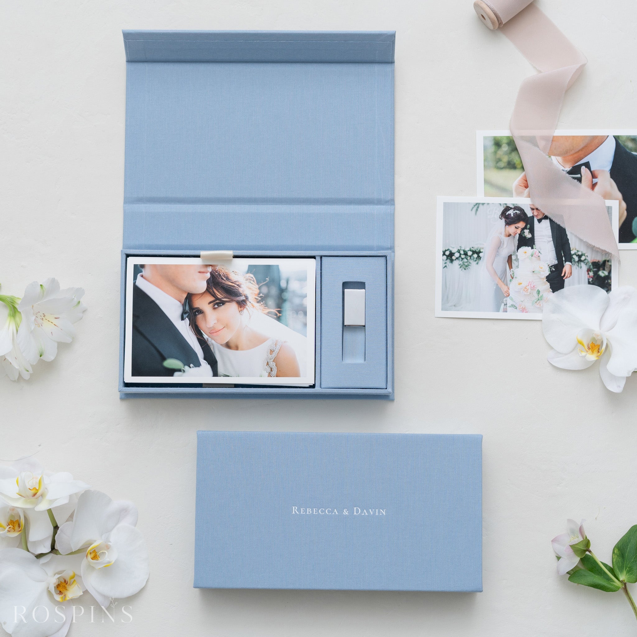 Linen Photo & USB Box - Light Blue