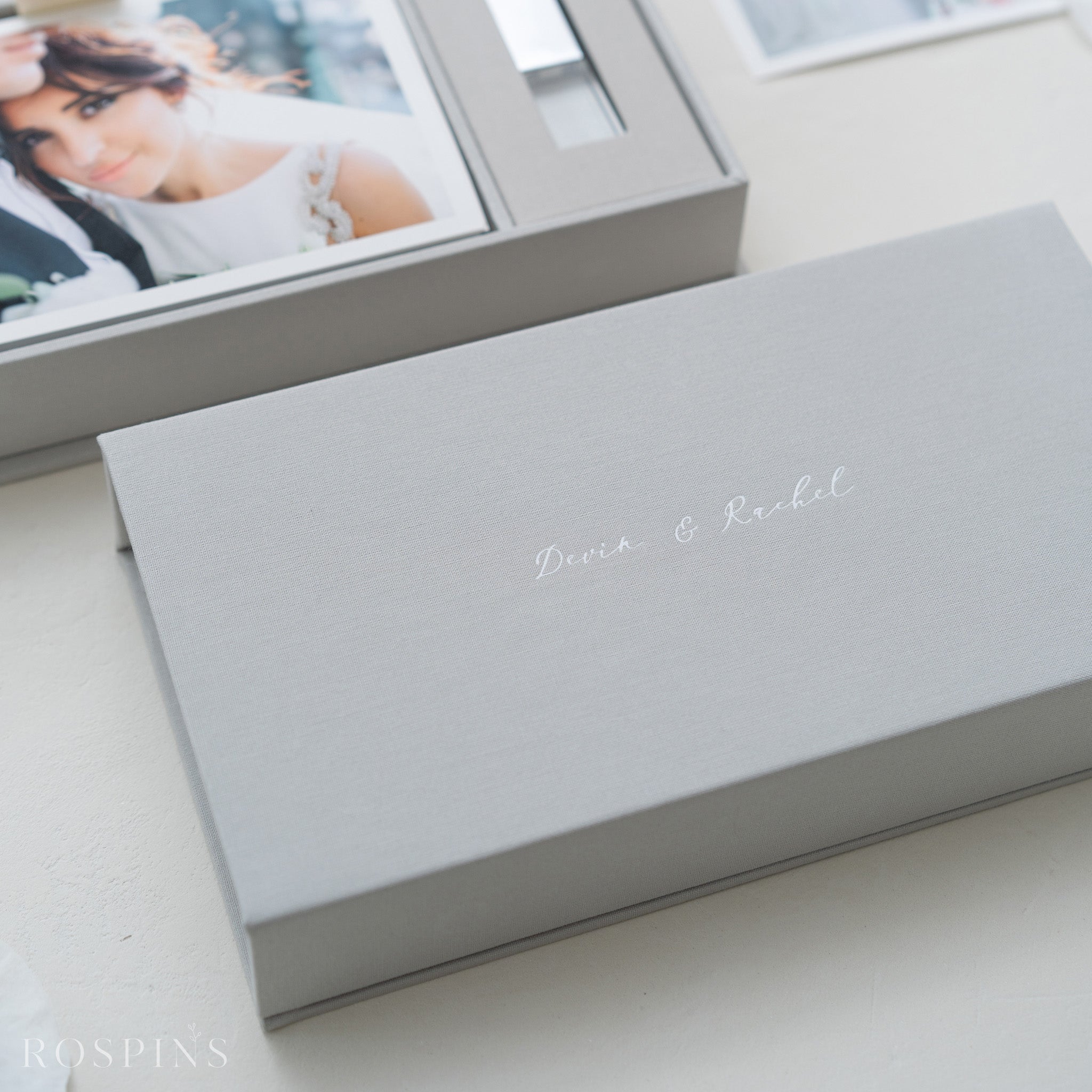 Linen Photo & USB Box - Light Grey