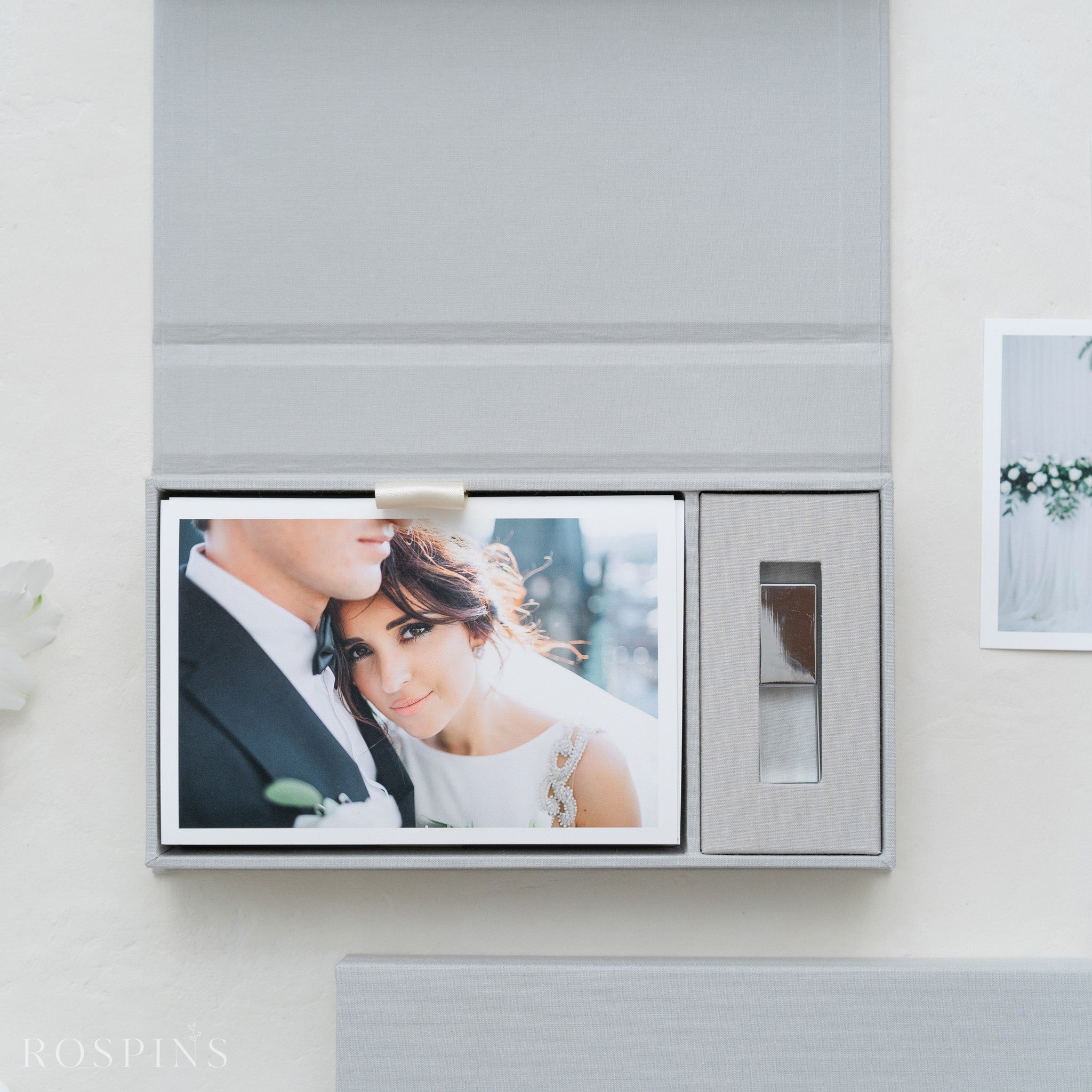 Linen Photo & USB Box - Light Grey