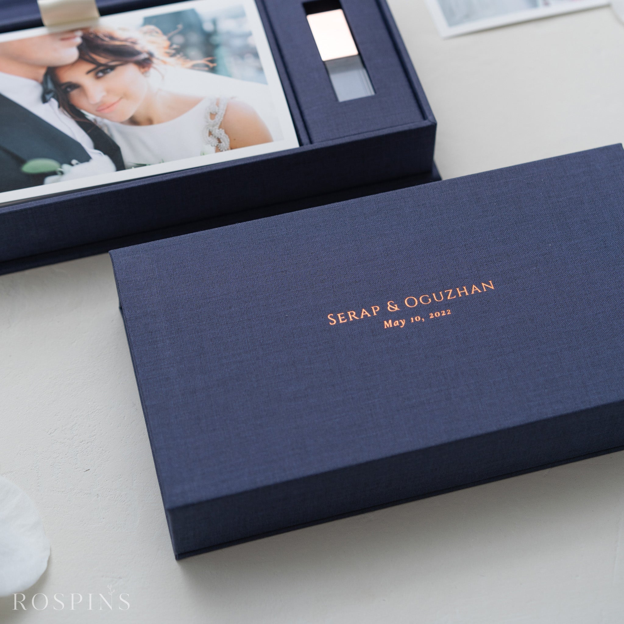 Linen Photo & USB Box - Navy